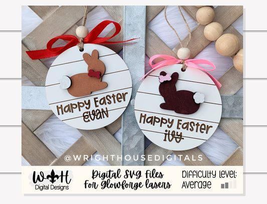 Easter Bunny Shiplap Ornaments and Basket Tags - Seasonal Tiered Tray Decor and DIY Kits - Cut File For Glowforge Lasers - Digital SVG File