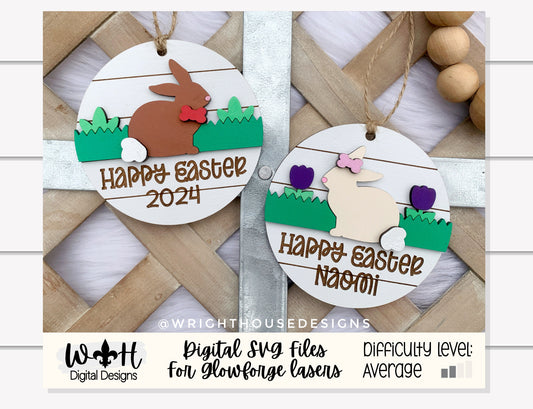 Easter Bunny Personalized Shiplap Basket Tags - Seasonal Tiered Tray Decor and DIY Kits - Cut File For Glowforge Lasers - Digital SVG File