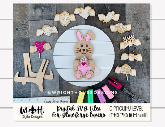 Valentine Easter Bunny Interchangeable Shelf Sitter Round - Seasonal Decor and DIY Kits - Cut File For Glowforge Lasers - Digital SVG File