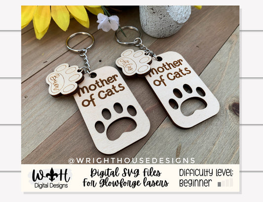 Cat and Dog Paw Keychains For Valentine's Day - Gift For Pet Lovers - Mom, Dad, Auntie, Uncle - Digital SVG Cut Files For Glowforge Lasers