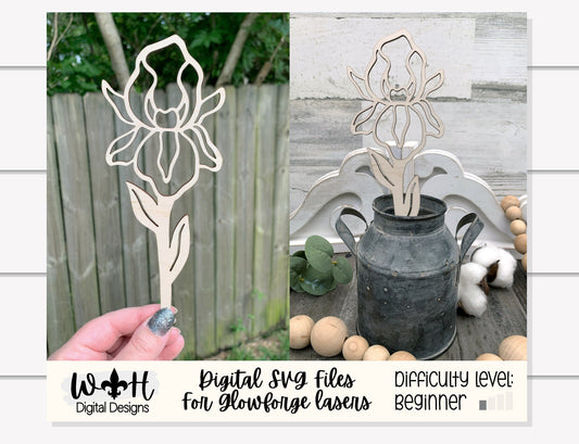Iris Wooden Laser Cut Flowers - Simple Diy Florals For Bouquets - Files for Sign Making - SVG Cut File For Glowforge - Digital File