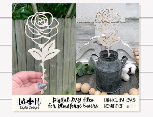 Rose Two Wooden Laser Cut Flowers - Simple Diy Florals For Bouquets - Files for Sign Making - SVG Cut File For Glowforge - Digital File