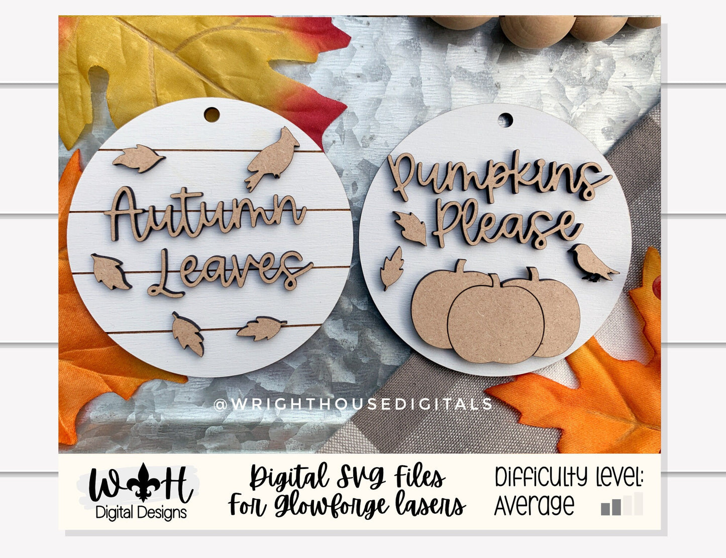 Autumn Leaves and Pumpkins Please Fall Traditions Mini Ornament Set - Files for Cutting Machines and Glowforge Lasers - Digital SVG File