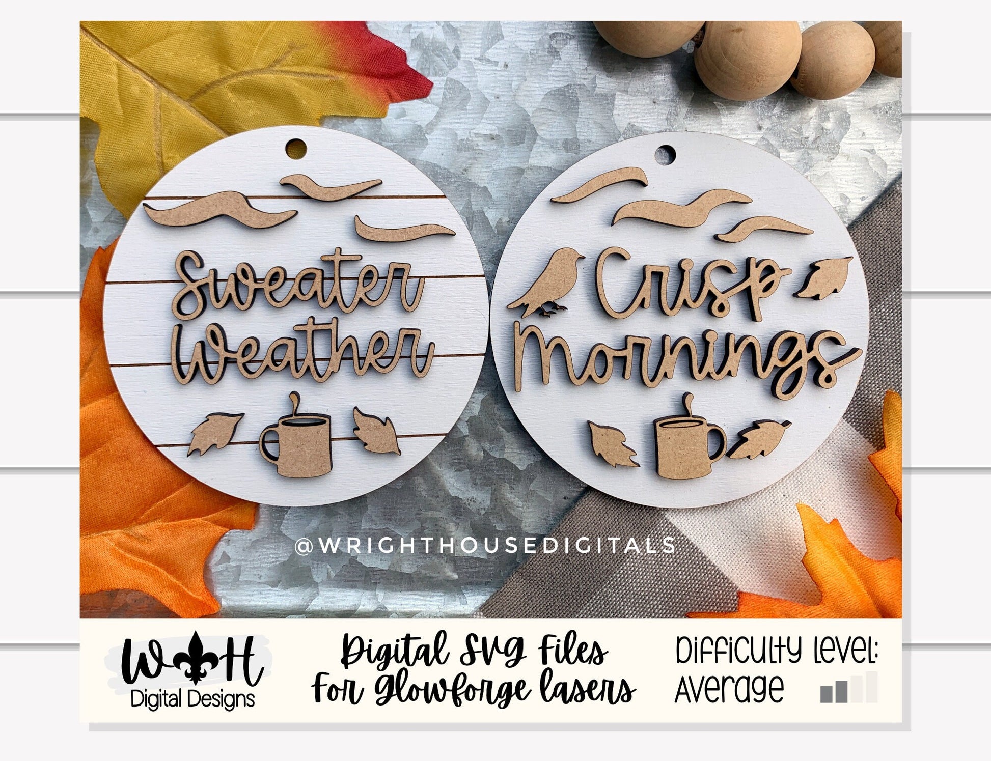 Sweater Weather and Crisp Mornings Fall Traditions Mini Ornament Set - Files for Cutting Machines and Glowforge Lasers - Digital SVG File