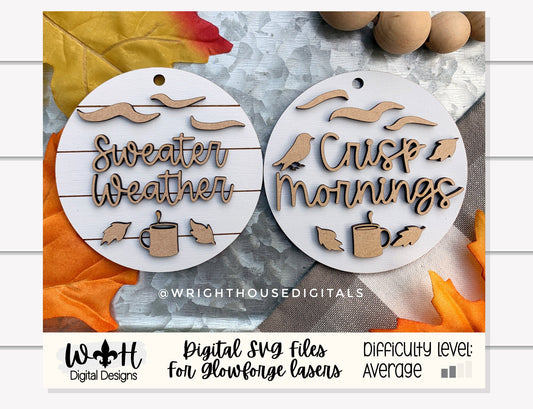 Sweater Weather and Crisp Mornings Fall Traditions Mini Ornament Set - Files for Cutting Machines and Glowforge Lasers - Digital SVG File