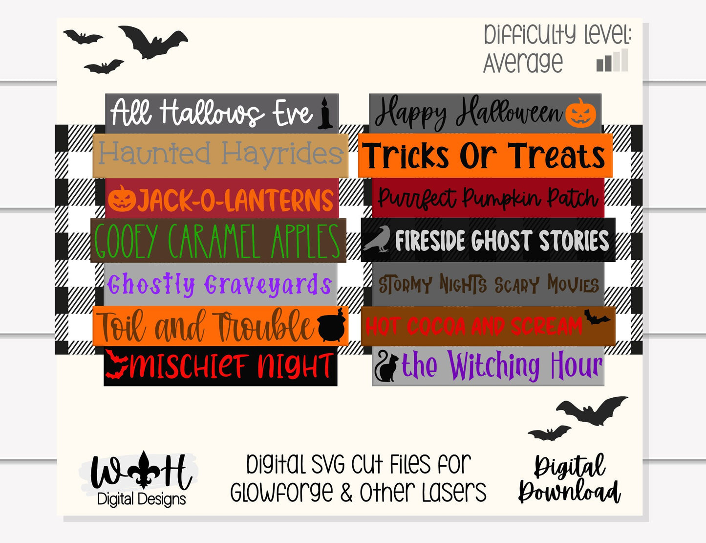 Happy All Hallows Eve Bucket List Stacked Sign Bundle - Seasonal Wall Decor and DIY Kits - Cut File For Glowforge Lasers - Digital SVG File