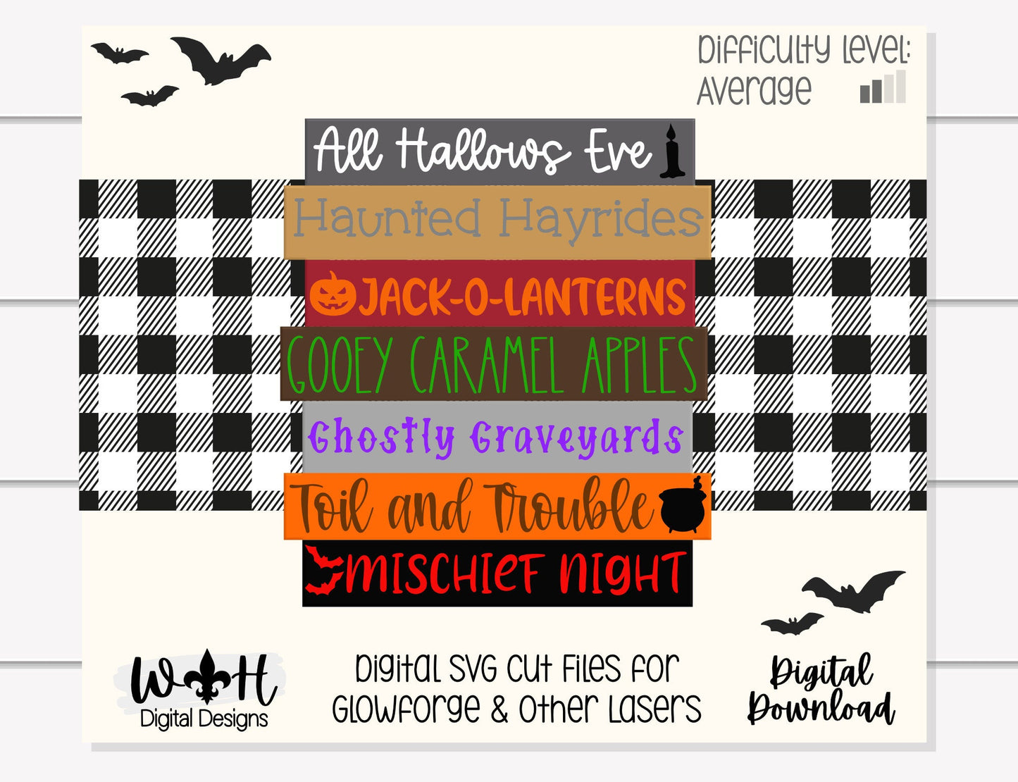 All Hallows Eve Halloween Bucket List Stacked Sign - Seasonal Wall Decor and DIY Kits - Cut File For Glowforge Lasers - Digital SVG File