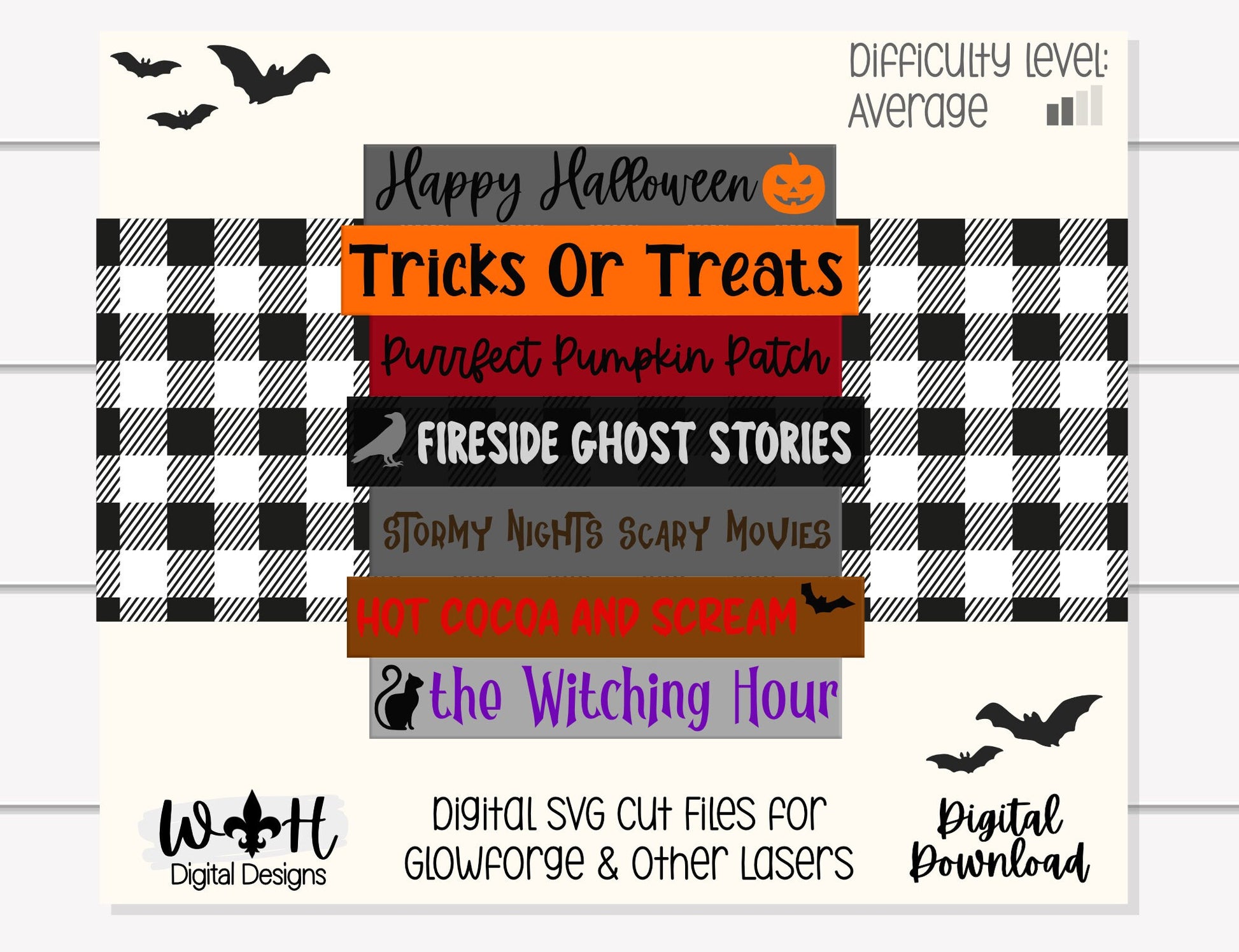 Happy Halloween Trick or Treat Bucket List Stacked Sign - Seasonal Wall Decor and DIY Kits - Cut File For Glowforge Laser - Digital SVG File