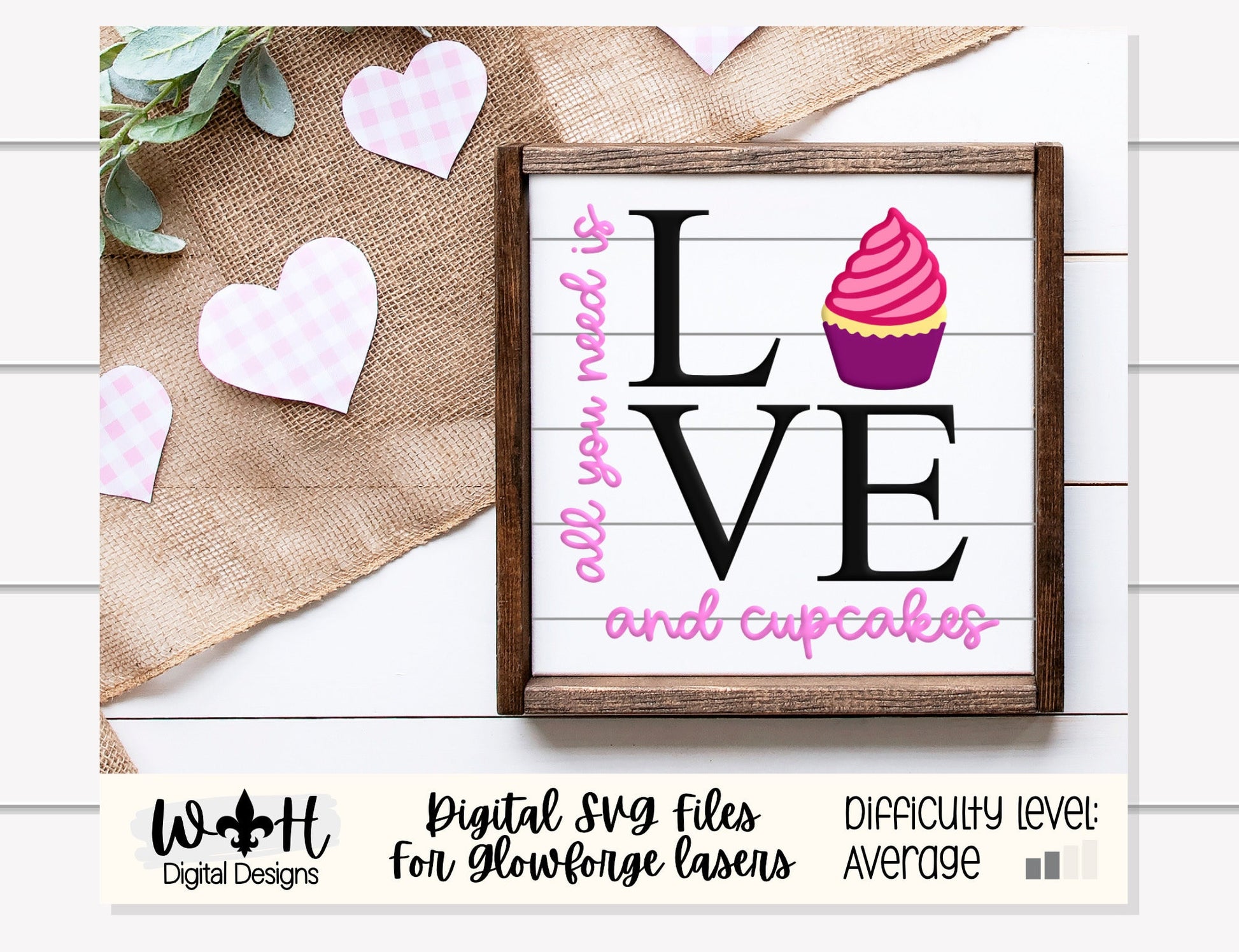 Valentine’s Day Love and Cupcakes - Subway Coffee Bar Framed Sign - Files for Sign Making - SVG Cut File For Glowforge - Digital File