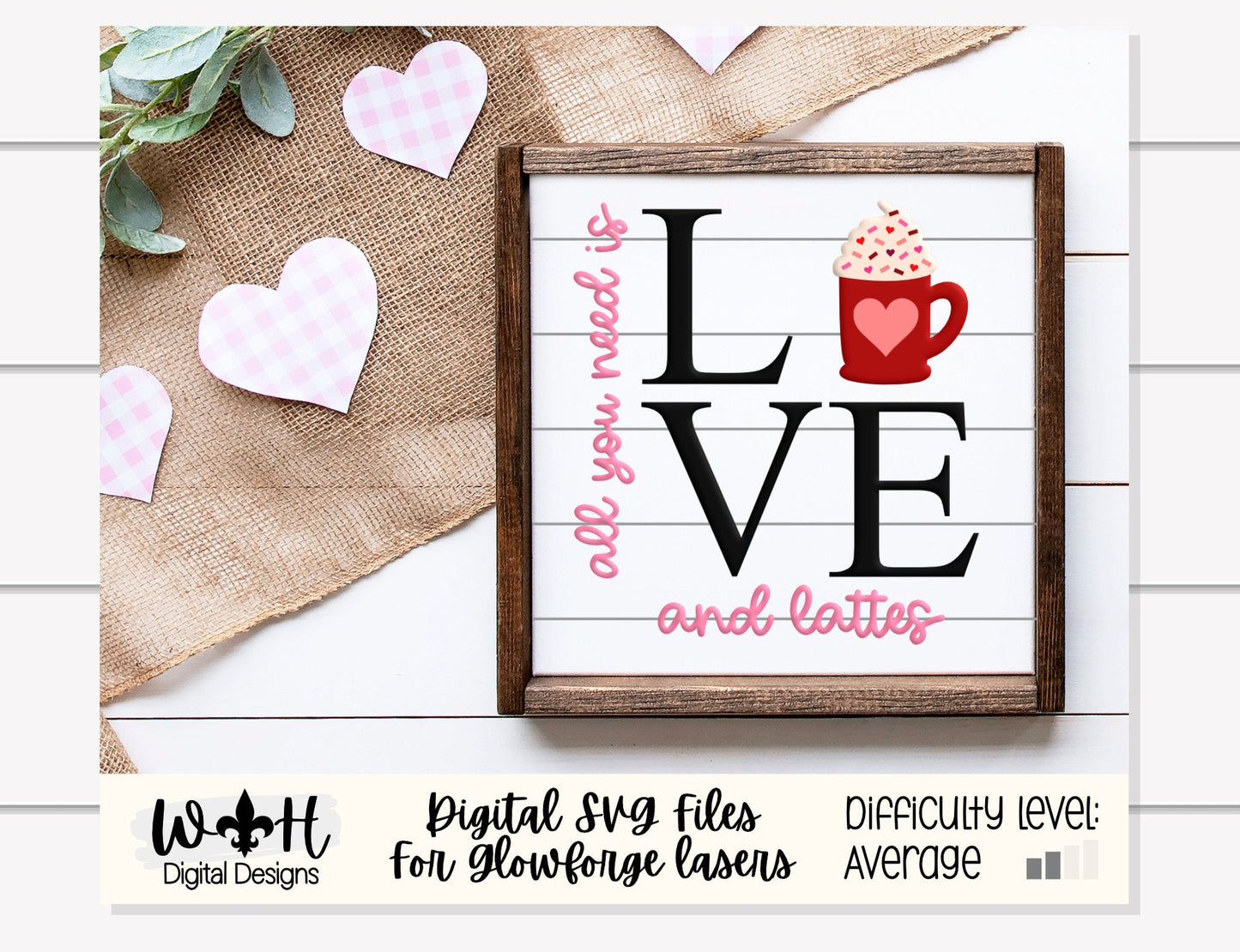 Valentine’s Day Love and Lattes - Subway Coffee Bar Framed Sign - Files for Sign Making - SVG Cut File For Glowforge - Digital File