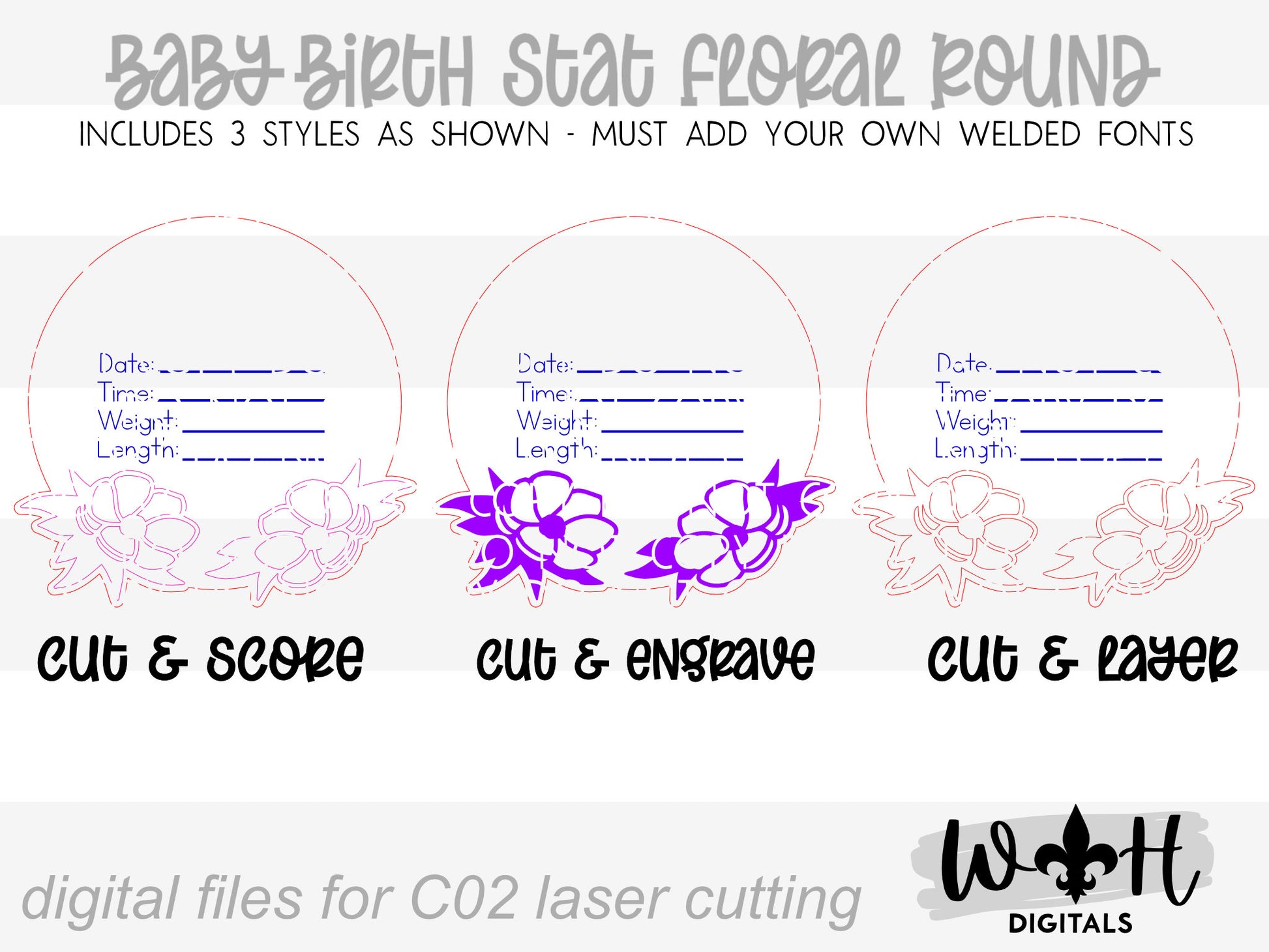 Baby Birth Stat Magnolias Floral Round - Personalizable Nursery Signs For Makers - Easy Cut File For Glowforge Lasers - Digital SVG File