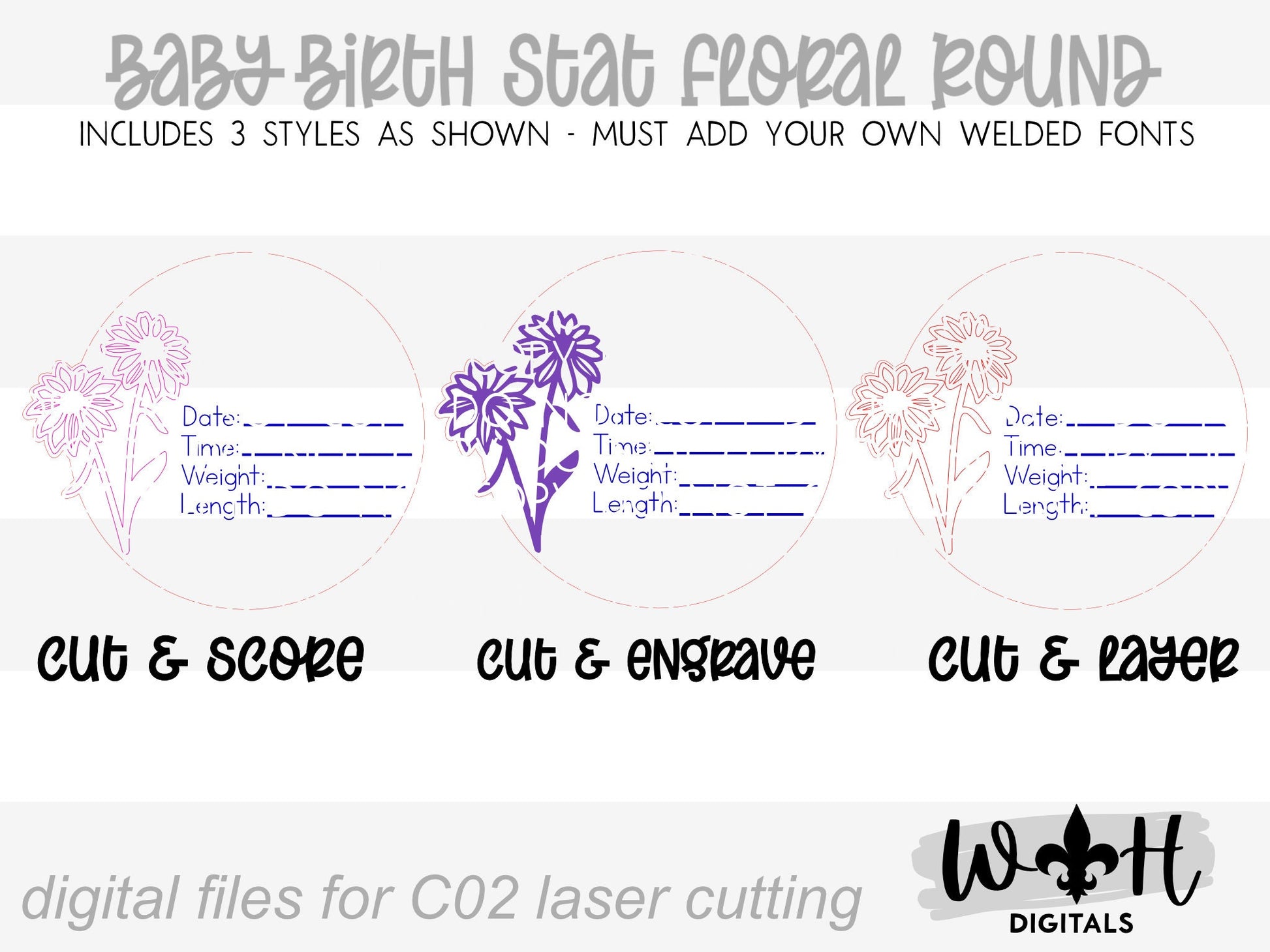 Baby Birth Stat Black Eyed Susan Floral Round - Personalizable Nursery Signs For Makers - Cut File For Glowforge Lasers - Digital SVG File