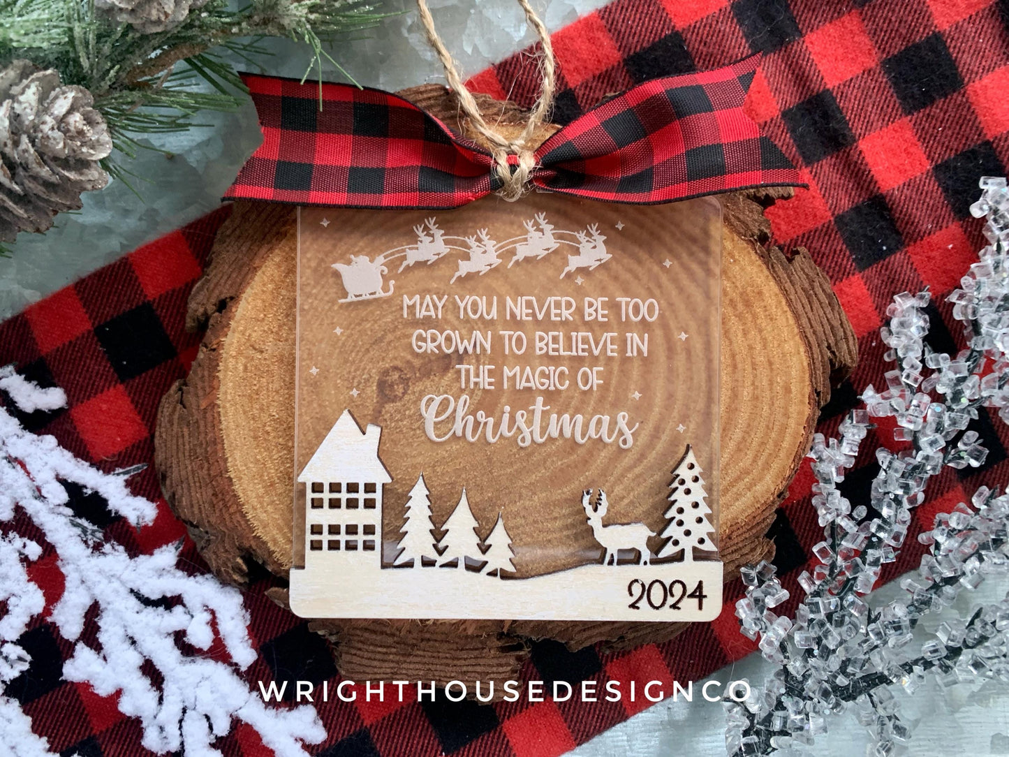 May You Never Be Too Grown Winter Holiday Ornament Bundle Set 2 - Engraved Quick Cut File For Glowforge C02 Lasers - Digital SVG File