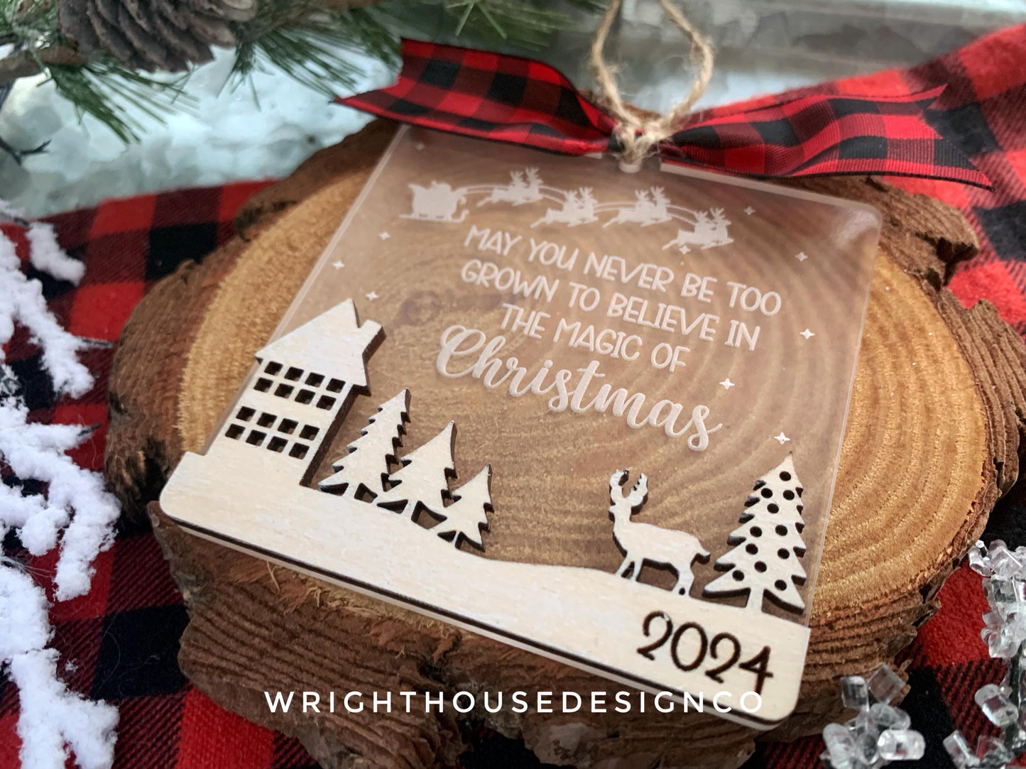 May You Never Be Too Grown Winter Holiday Ornament Bundle Set 2 - Engraved Quick Cut File For Glowforge C02 Lasers - Digital SVG File