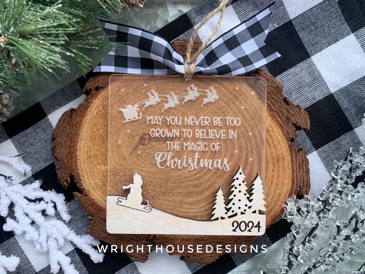 May You Never Be Too Grown Winter Holiday Ornament Bundle Set 2 - Engraved Quick Cut File For Glowforge C02 Lasers - Digital SVG File