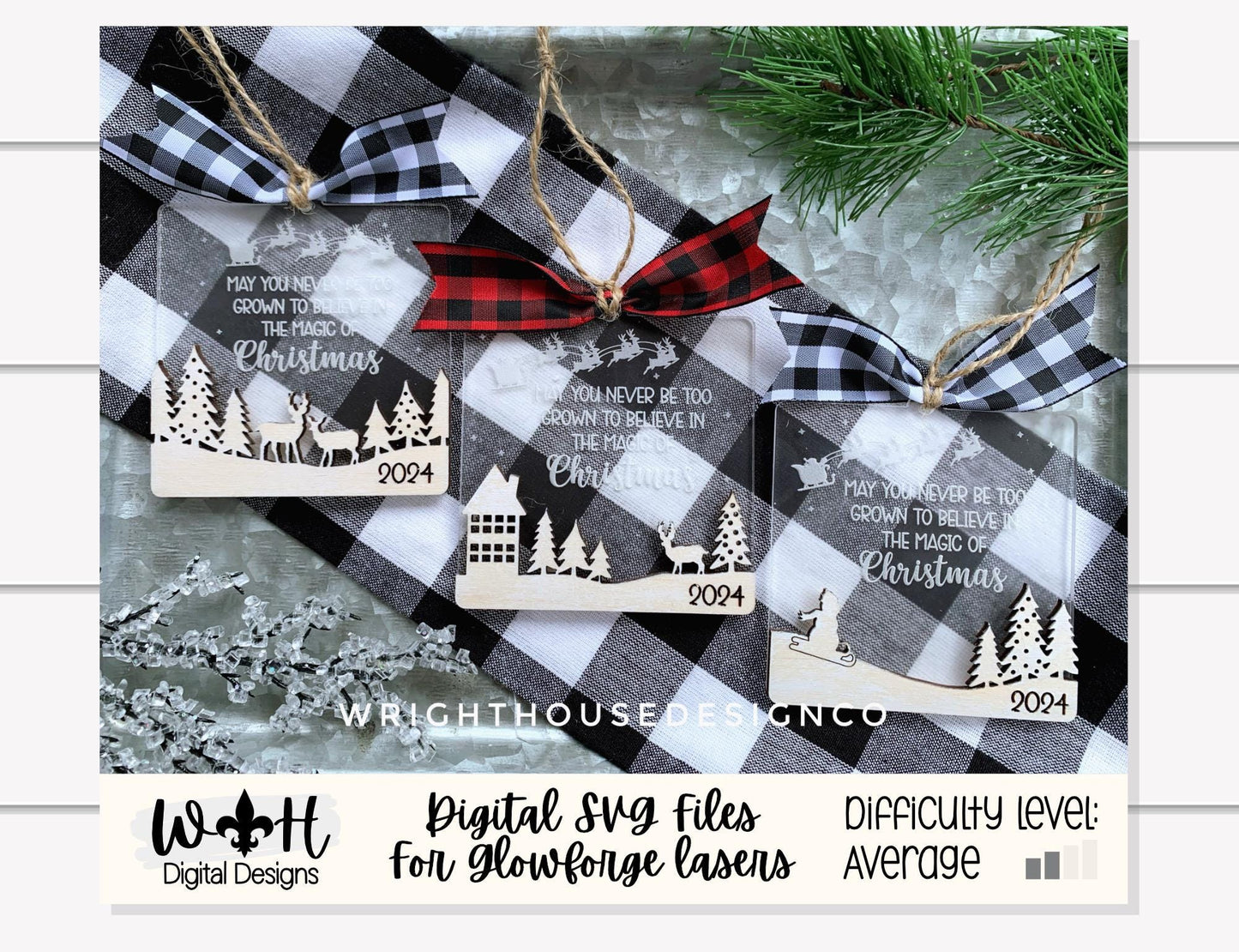 May You Never Be Too Grown Winter Holiday Ornament Bundle Set 2 - Engraved Quick Cut File For Glowforge C02 Lasers - Digital SVG File