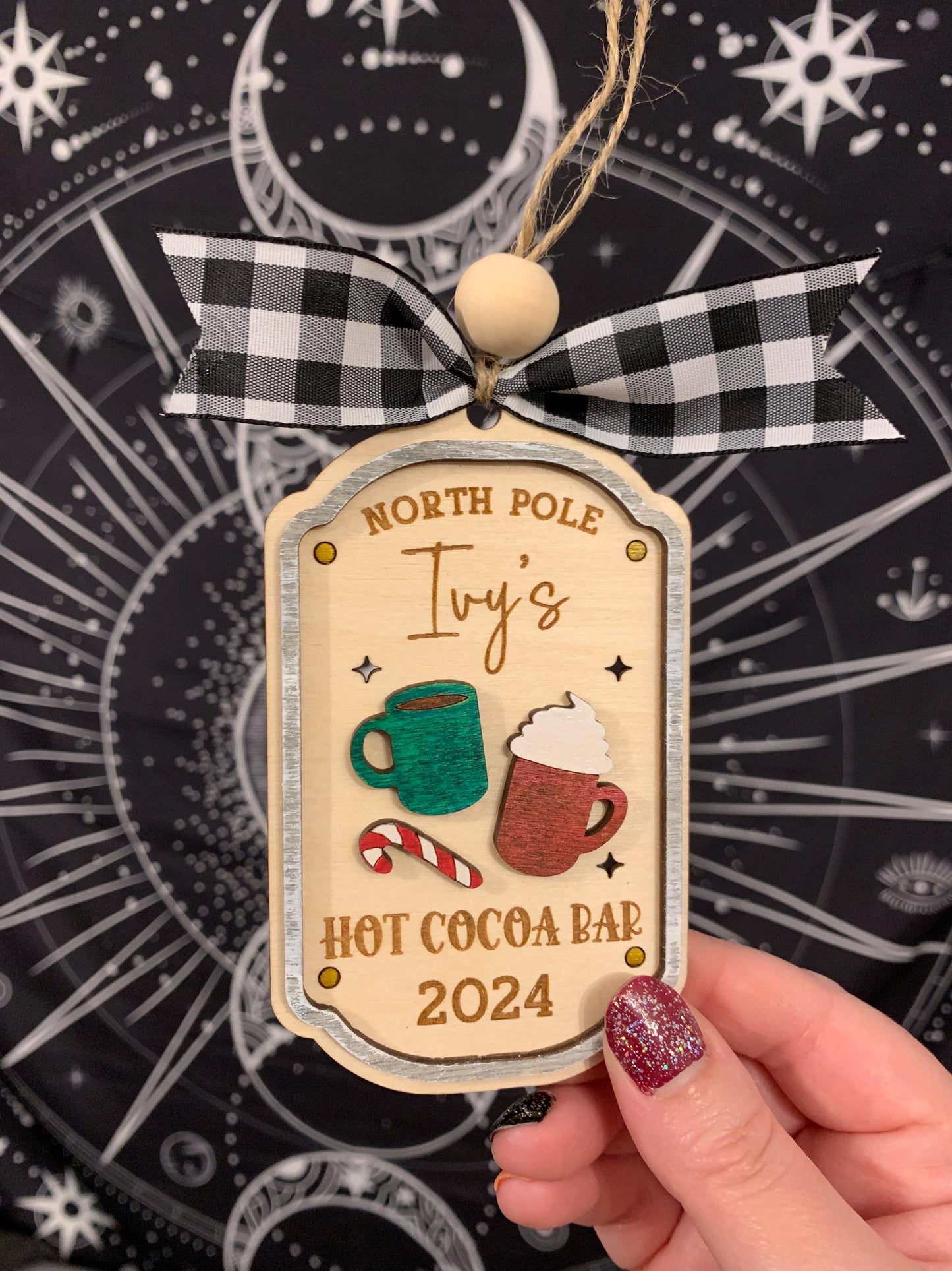 North Pole Hot Cocoa Bar Vintage Tag Family Name Ornament - Personalizable Quick Cut and Score File For Glowforge Lasers - Digital SVG Files