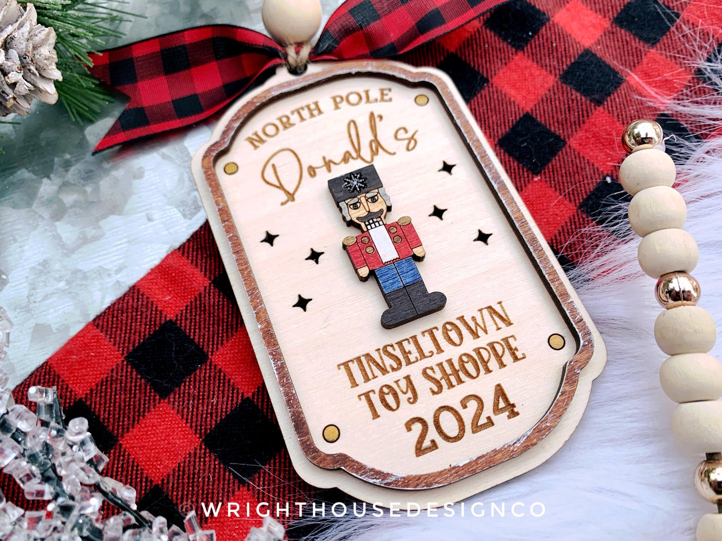North Pole Tinsel Town Toy Shoppe Family Name Christmas Ornament - Personalizable Quick Cut File For Glowforge Lasers - Digital SVG File