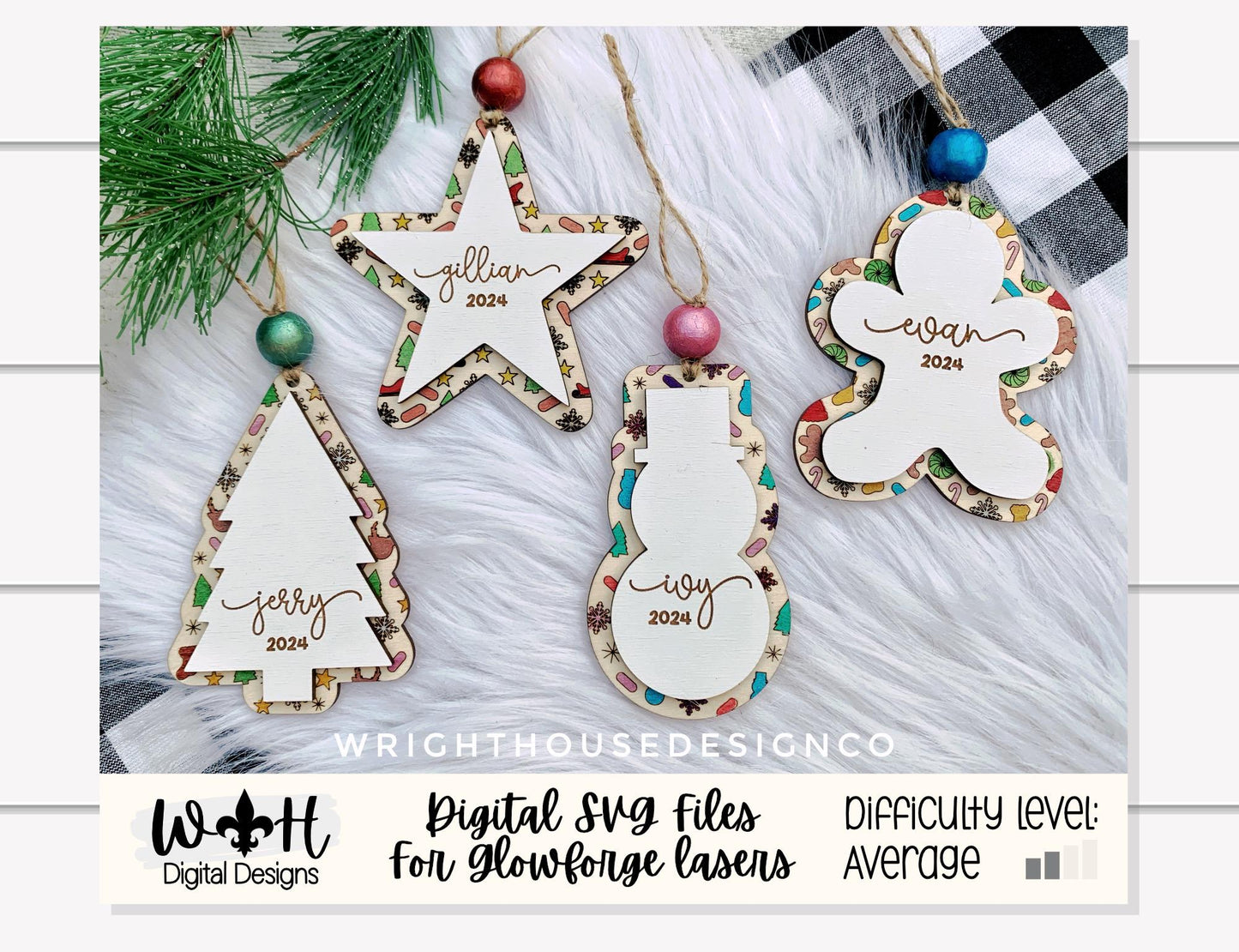 Christmas Doodle Cookies - Layered Build A Holiday Ornament Bundle - Quick Cut and Score File For Glowforge Lasers - Digital SVG File