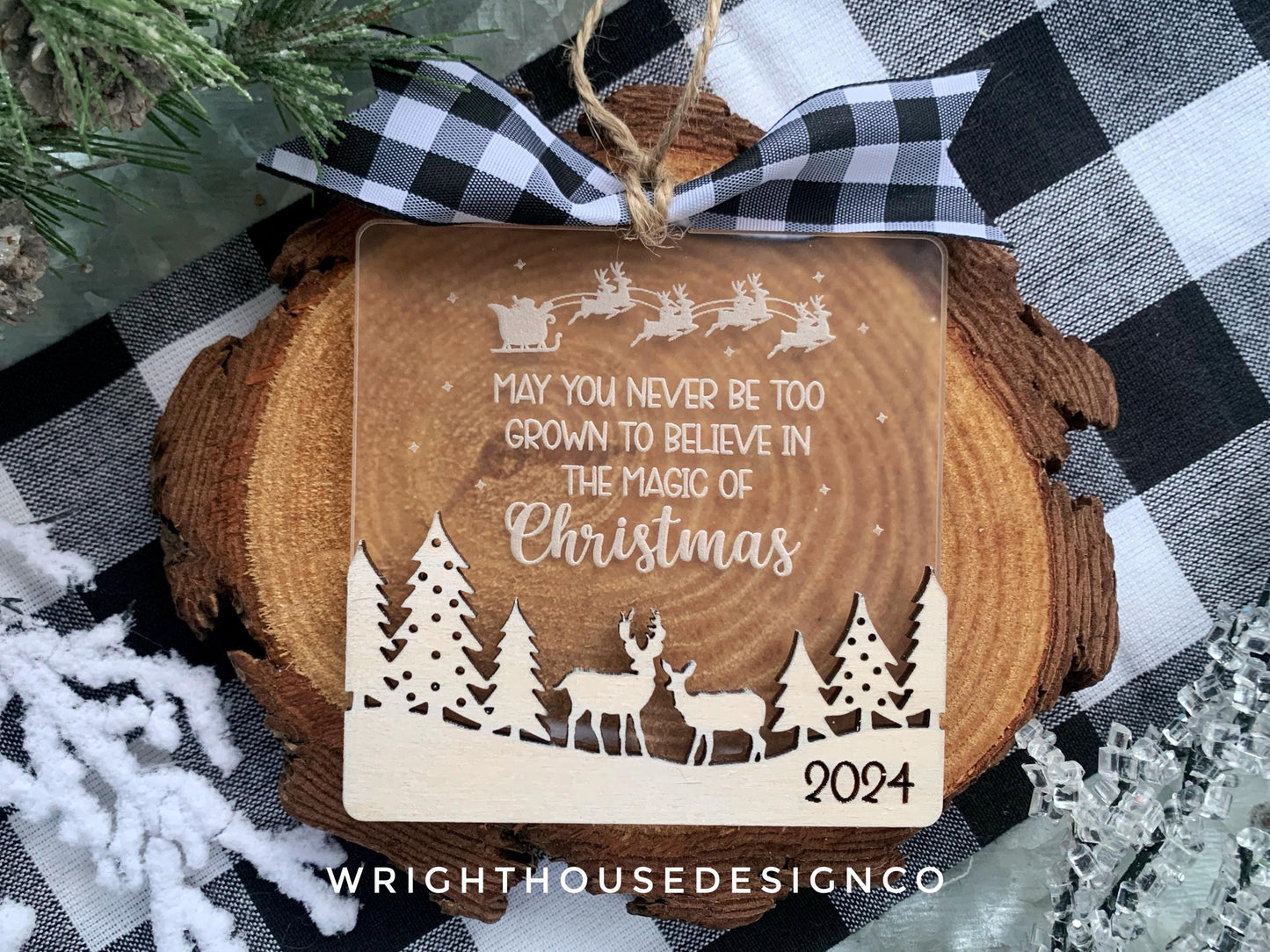 May You Never Be Too Grown Winter Holiday Ornament Bundle Set 2 - Engraved Quick Cut File For Glowforge C02 Lasers - Digital SVG File
