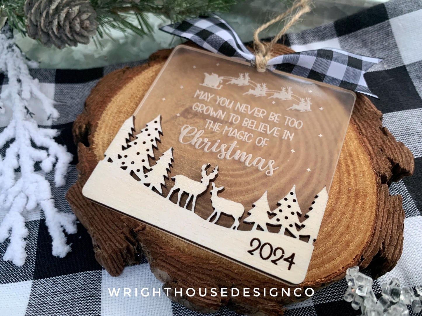 May You Never Be Too Grown Winter Holiday Ornament Bundle Set 2 - Engraved Quick Cut File For Glowforge C02 Lasers - Digital SVG File