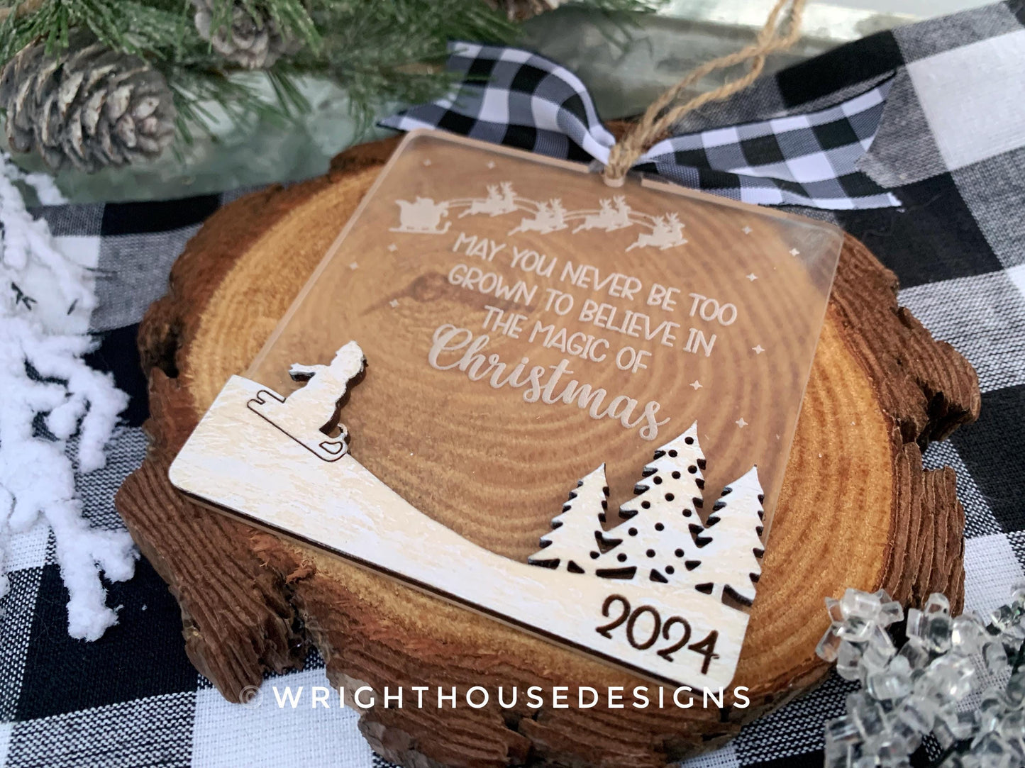 May You Never Be Too Grown Winter Holiday Ornament Bundle Set 2 - Engraved Quick Cut File For Glowforge C02 Lasers - Digital SVG File