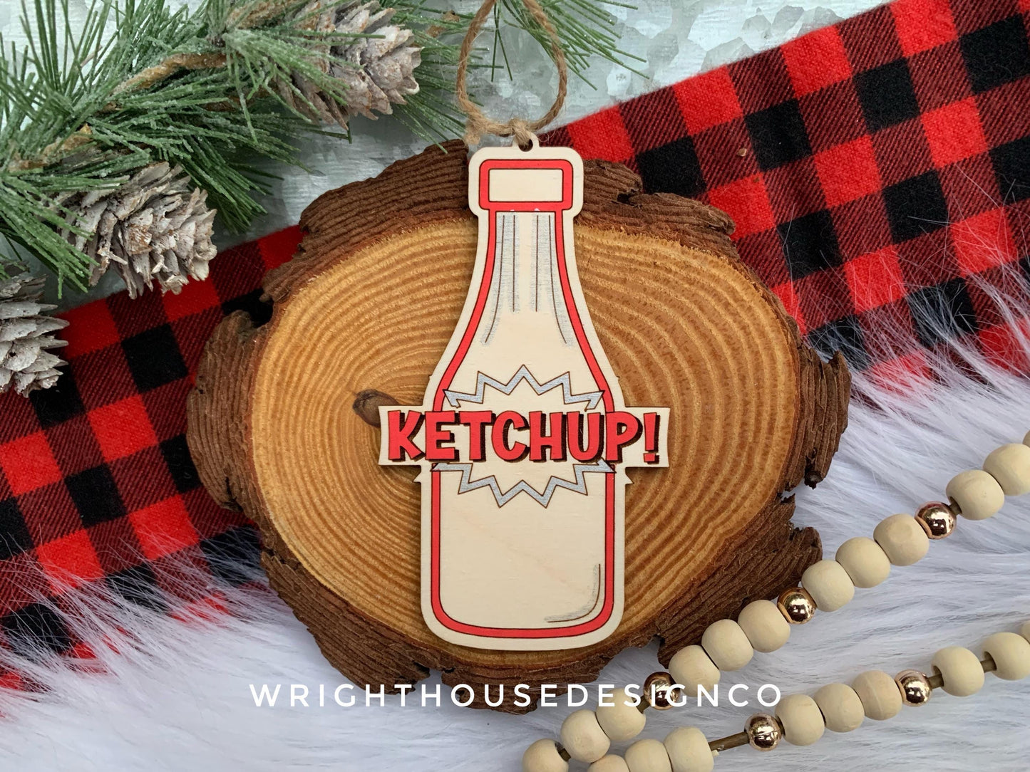 Ketchup! Mustard! Condiment Ornament Bundle - Comic Book Bubble Christmas Ornaments - Quick Cut File For Glowforge Lasers - Digital SVG File