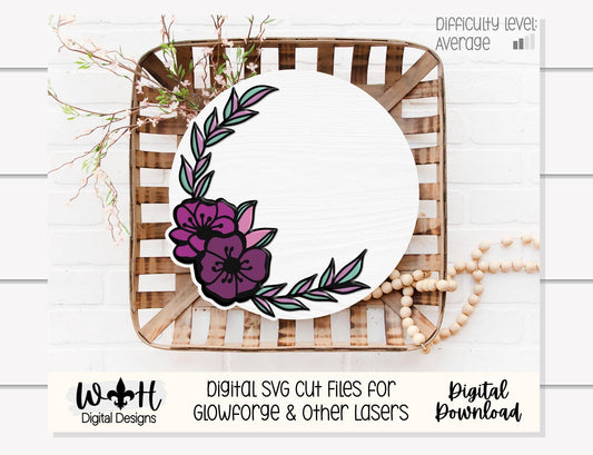 Miranda Paige Outline Floral - Door Hanger Rounds - Sign Making and DIY Kits - Offset Floral Cut File For Glowforge Laser - Digital SVG File