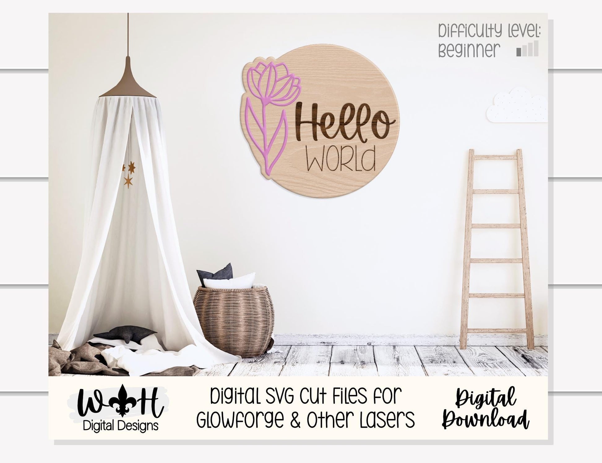 Hello World Baby Milestone Monthly Growth Markers - Personalizable Tulip Floral Nursery Signs - Digital SVG Cut Files For Glowforge Lasers