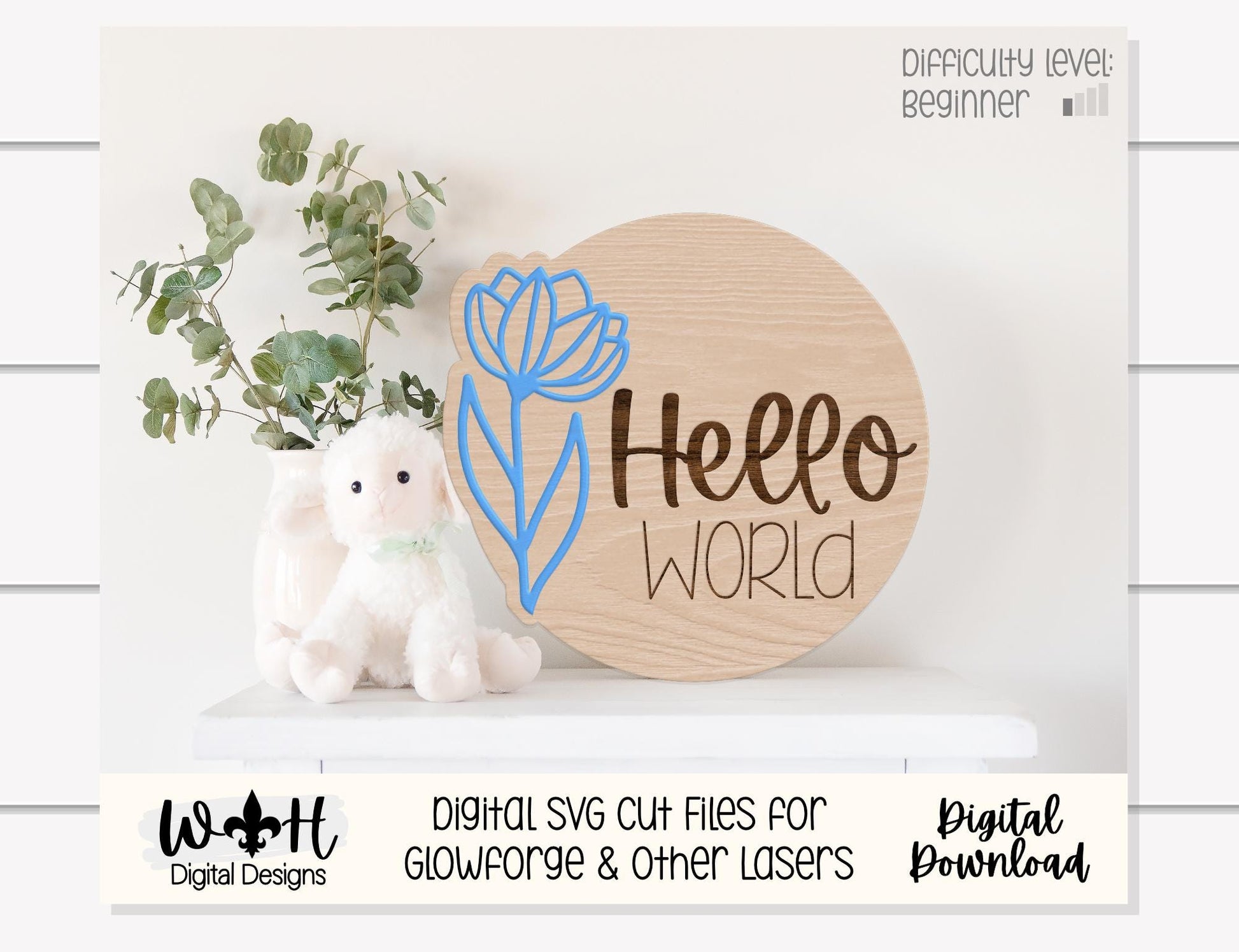 Hello World Baby Milestone Monthly Growth Markers - Personalizable Tulip Floral Nursery Signs - Digital SVG Cut Files For Glowforge Lasers