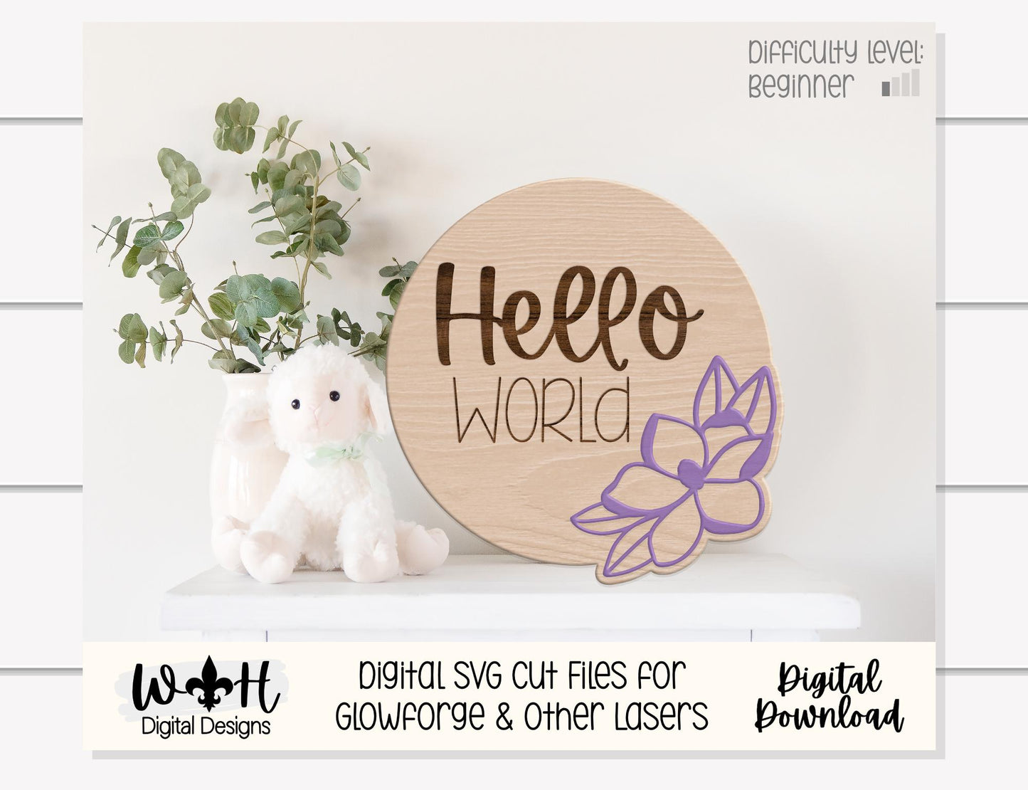 Hello World Baby Milestone Monthly Growth Markers - Personalizable Magnolia Floral Nursery Signs - Digital SVG Cut File For Glowforge Lasers