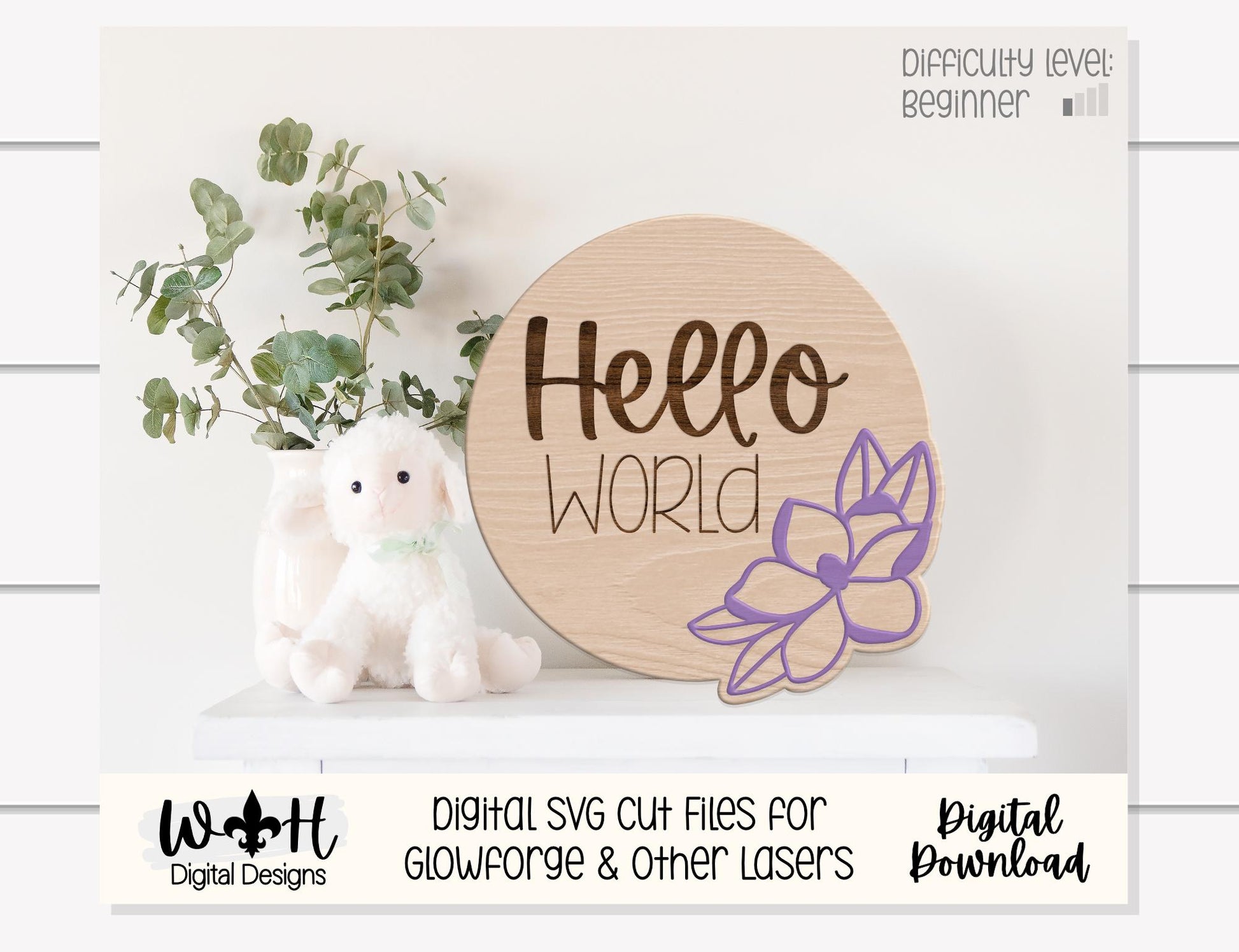 Hello World Baby Milestone Monthly Growth Markers - Personalizable Magnolia Floral Nursery Signs - Digital SVG Cut File For Glowforge Lasers