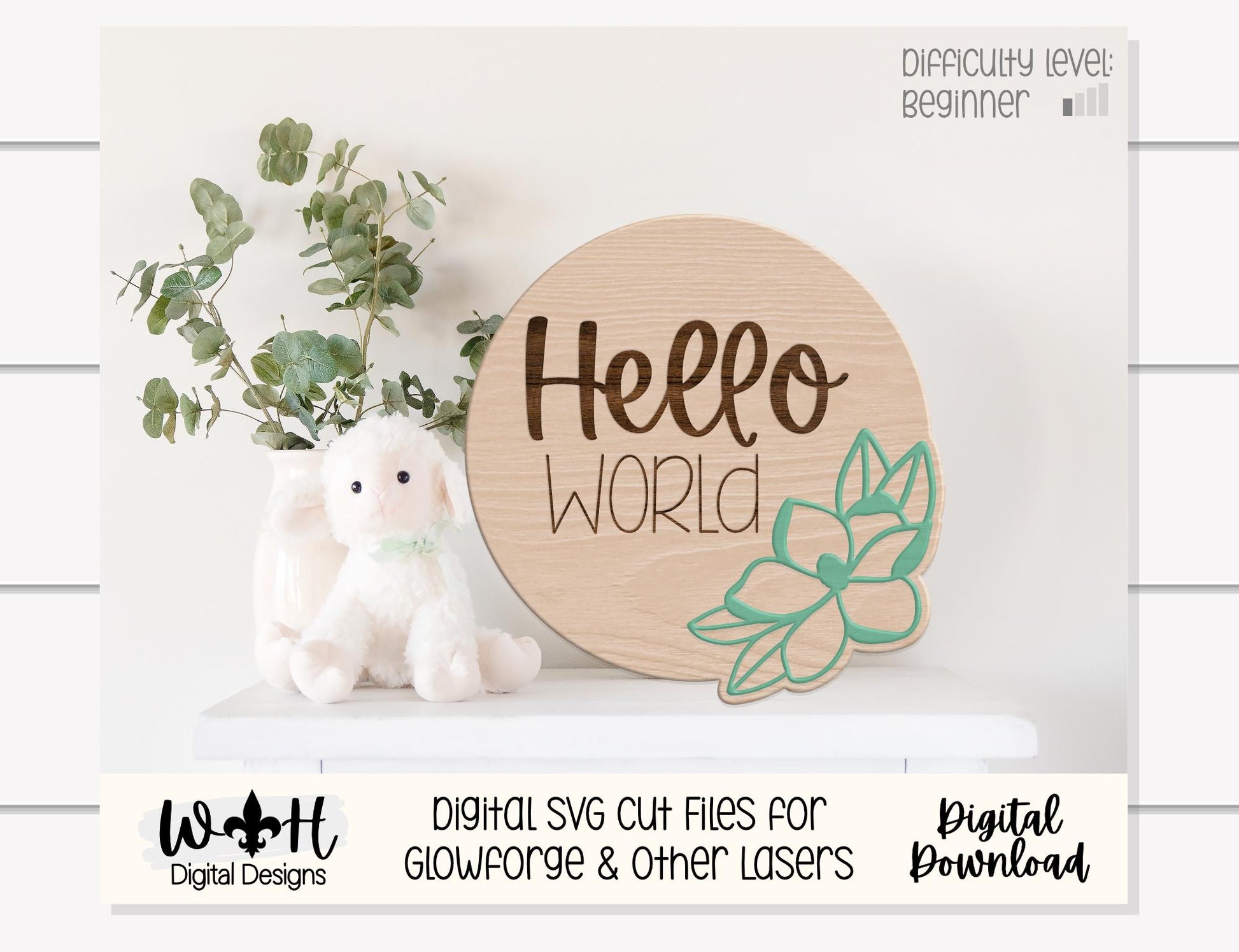 Hello World Baby Milestone Monthly Growth Markers - Personalizable Magnolia Floral Nursery Signs - Digital SVG Cut File For Glowforge Lasers