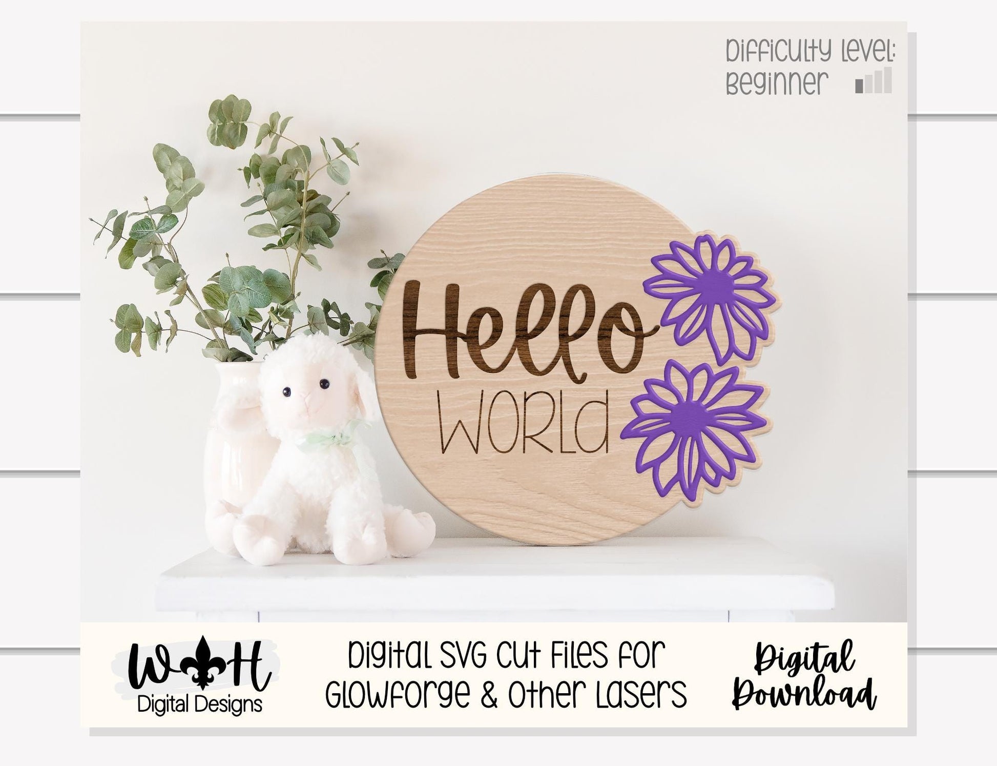 Hello World Baby Milestone Monthly Growth Markers - Personalizable Black Eyed Susan Floral Nursery Sign - Digital SVG Cut File For Glowforge
