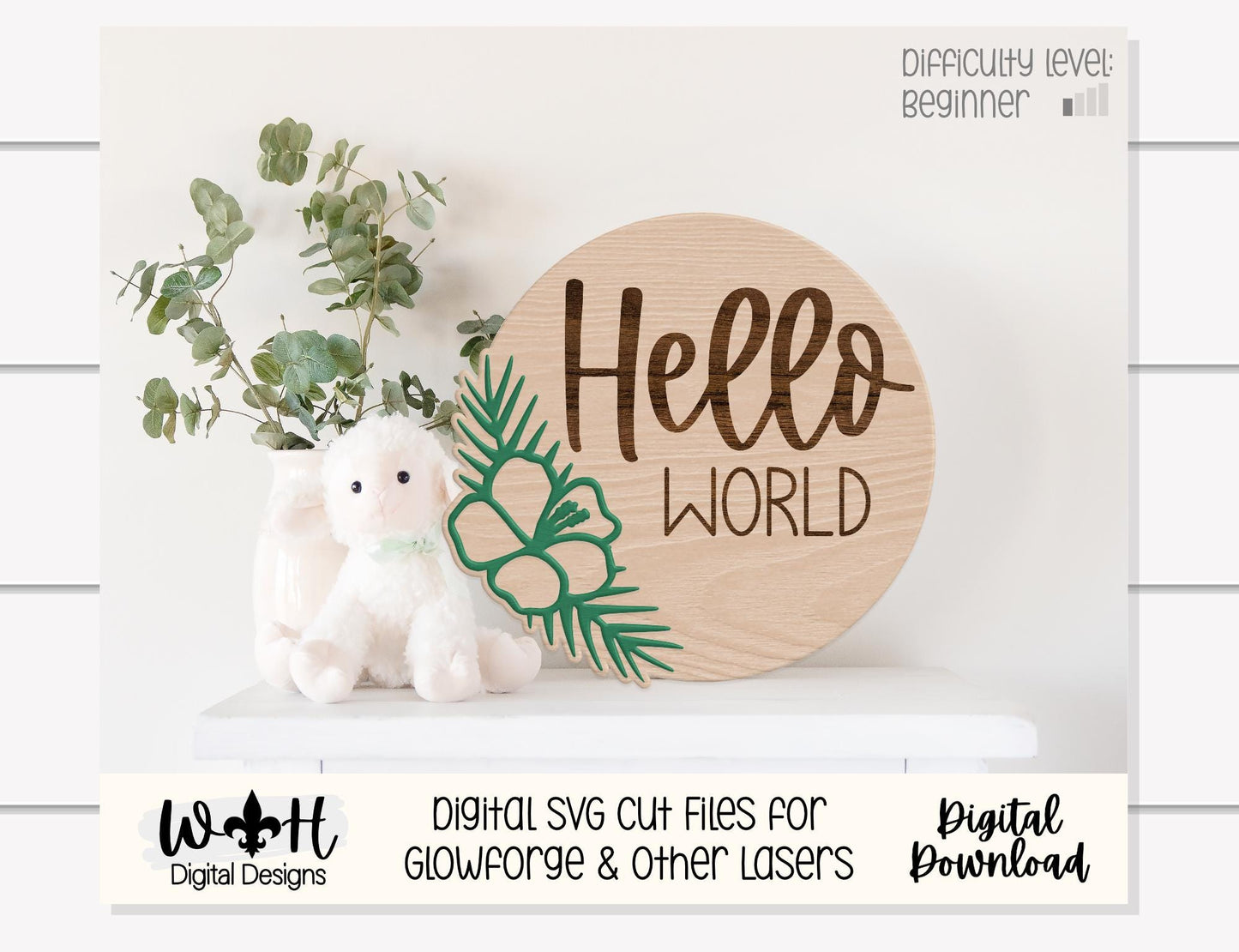 Hello World Baby Milestone Monthly Growth Markers - Personalizable Hibiscus Floral Nursery Signs - Digital SVG Cut File For Glowforge Lasers