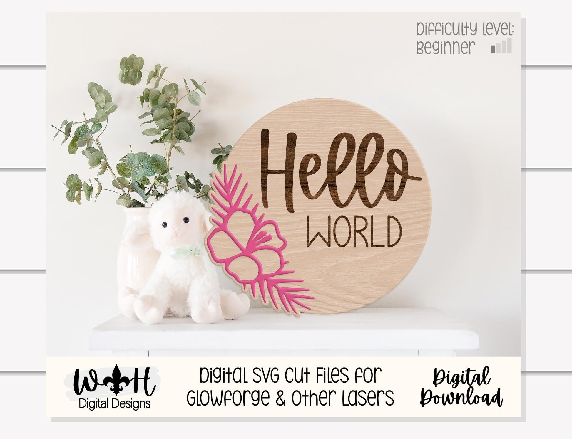 Hello World Baby Milestone Monthly Growth Markers - Personalizable Hibiscus Floral Nursery Signs - Digital SVG Cut File For Glowforge Lasers