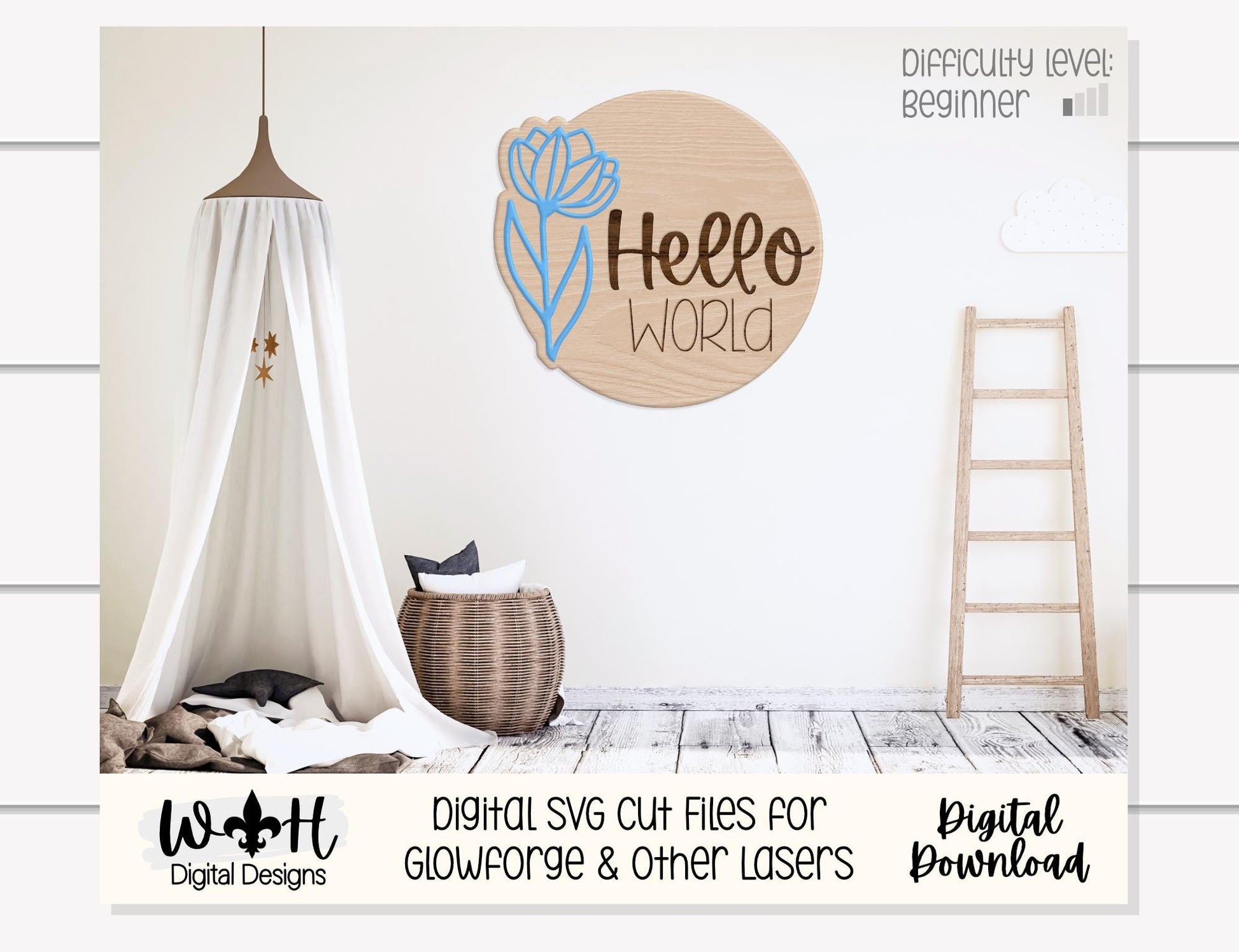 Hello World Baby Milestone Monthly Growth Markers - Personalizable Tulip Floral Nursery Signs - Digital SVG Cut Files For Glowforge Lasers