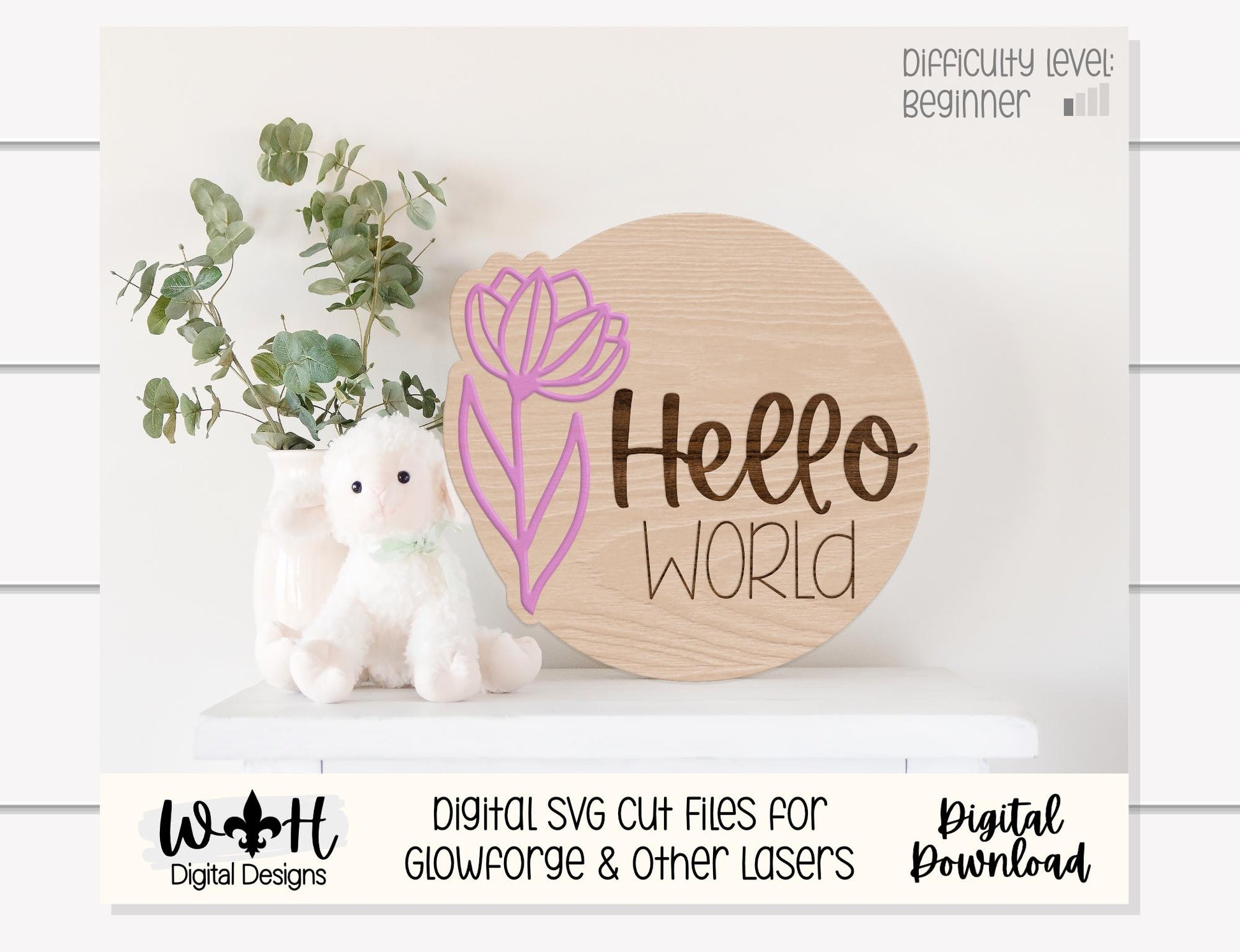 Hello World Baby Milestone Monthly Growth Markers - Personalizable Tulip Floral Nursery Signs - Digital SVG Cut Files For Glowforge Lasers
