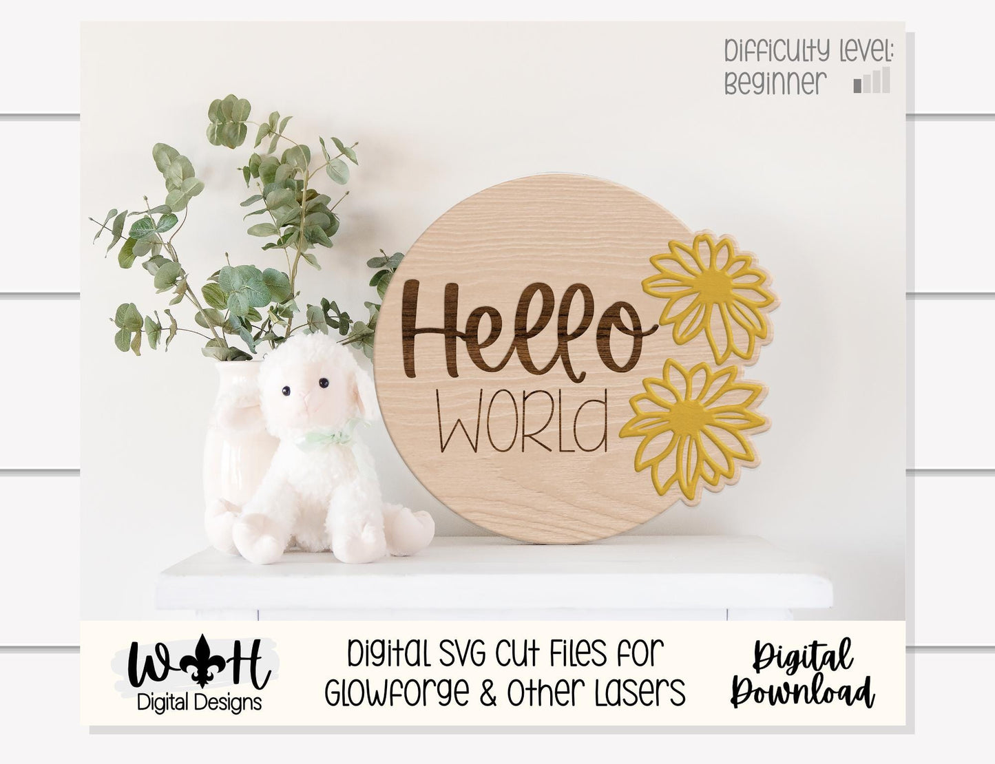 Hello World Baby Milestone Monthly Growth Markers - Personalizable Black Eyed Susan Floral Nursery Sign - Digital SVG Cut File For Glowforge