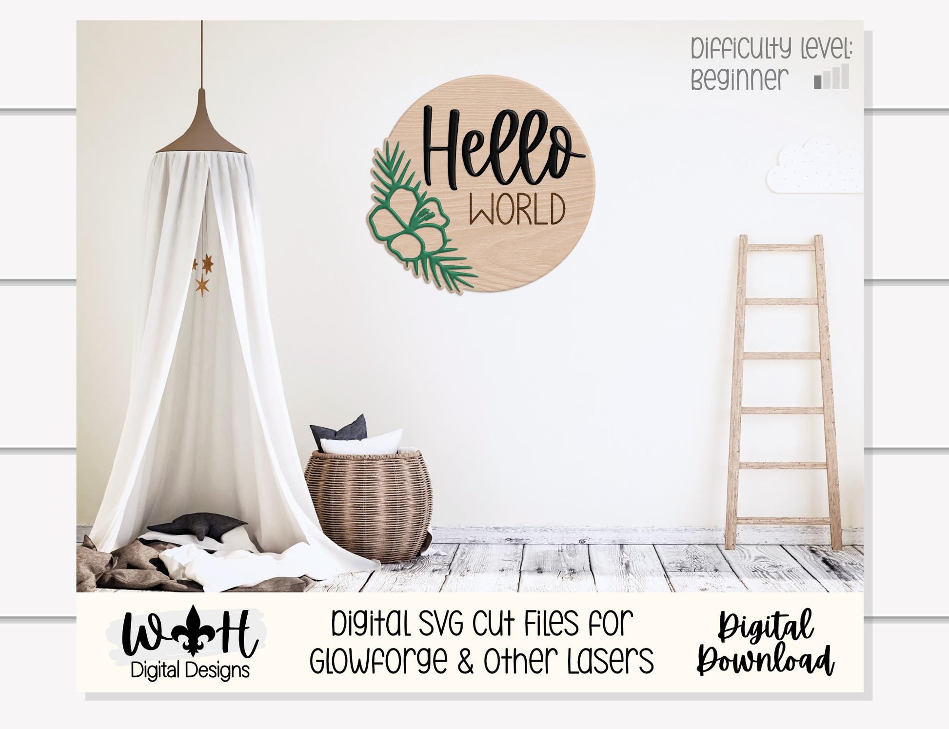 Hello World Baby Milestone Monthly Growth Markers - Personalizable Hibiscus Floral Nursery Signs - Digital SVG Cut File For Glowforge Lasers