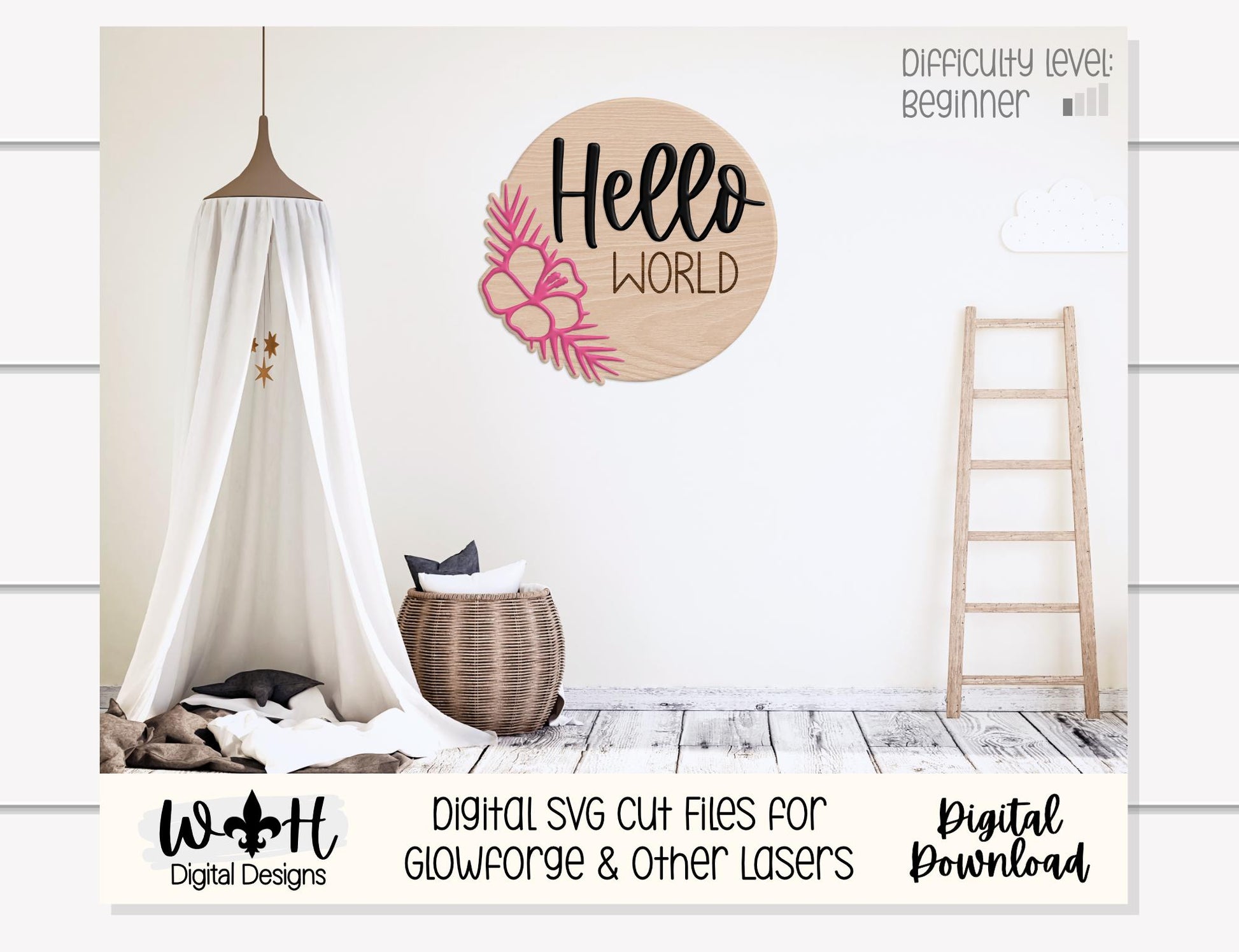 Hello World Baby Milestone Monthly Growth Markers - Personalizable Hibiscus Floral Nursery Signs - Digital SVG Cut File For Glowforge Lasers