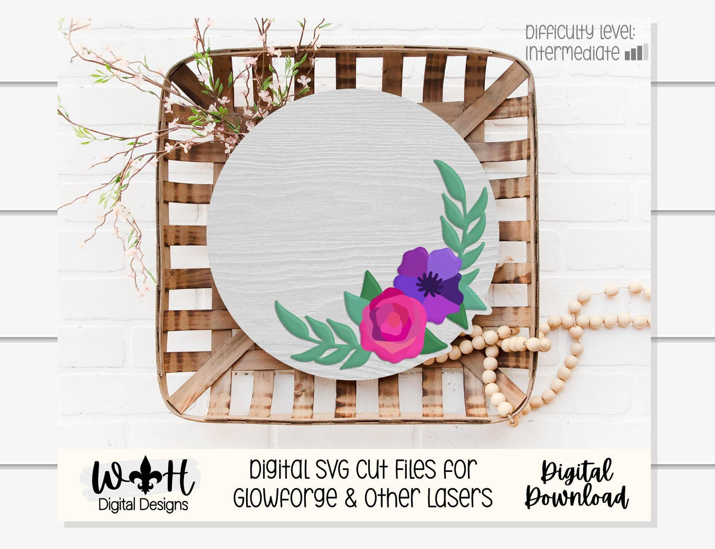 Hailey Jade Single Line Laser Cut Florals - Baby Nursery Rounds - Sign Making and DIY Kits - File For Glowforge Lasers - Digital SVG Files