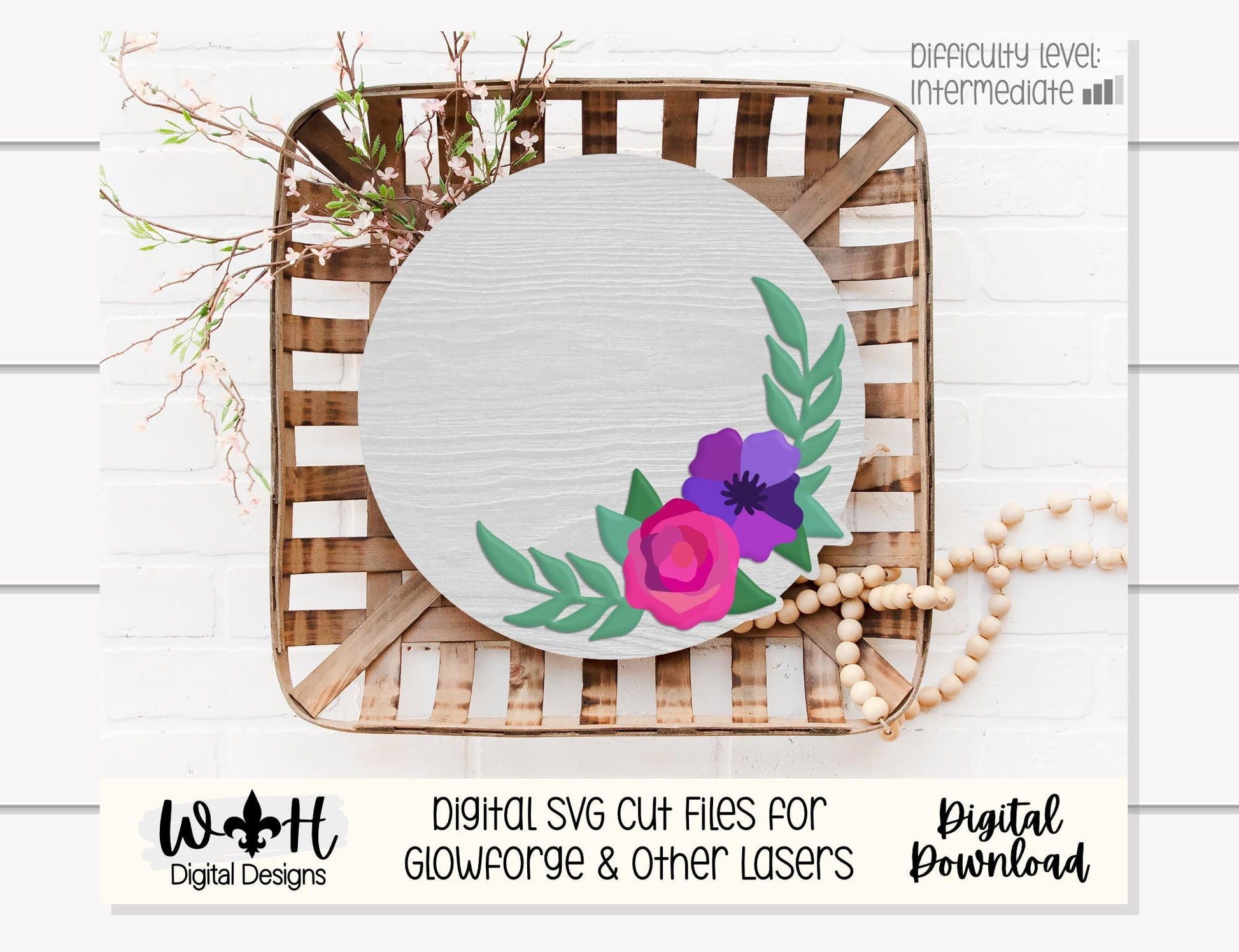 Hailey Jade Single Line Laser Cut Florals - Baby Nursery Rounds - Sign Making and DIY Kits - File For Glowforge Lasers - Digital SVG Files