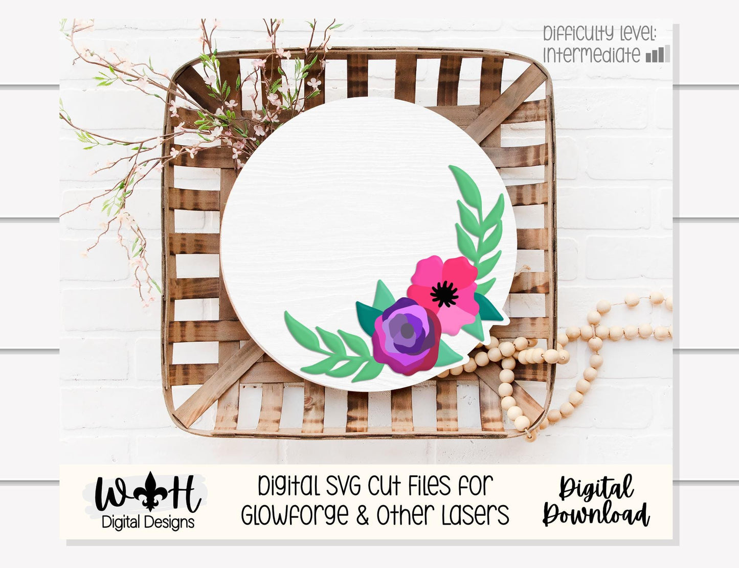 Hailey Jade Single Line Laser Cut Florals - Baby Nursery Rounds - Sign Making and DIY Kits - File For Glowforge Lasers - Digital SVG Files
