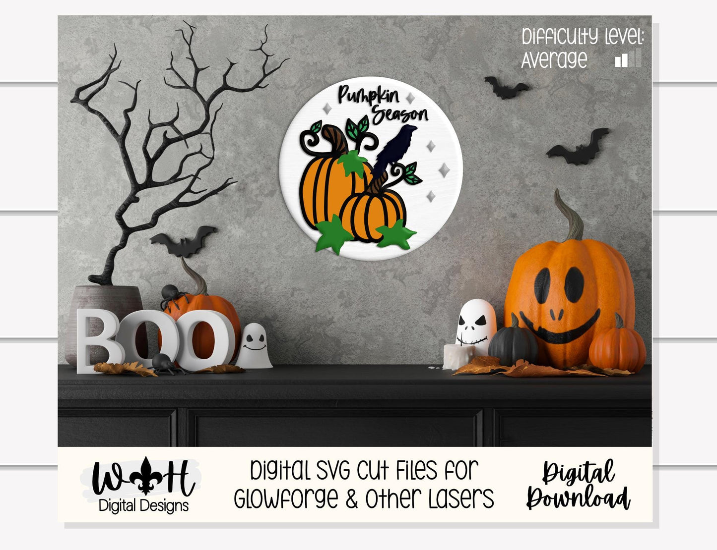 Spooky Pumpkin Season Halloween Door Hanger Round - Seasonal Sign Making and DIY Kits - Cut File For Glowforge Lasers - Digital SVG File