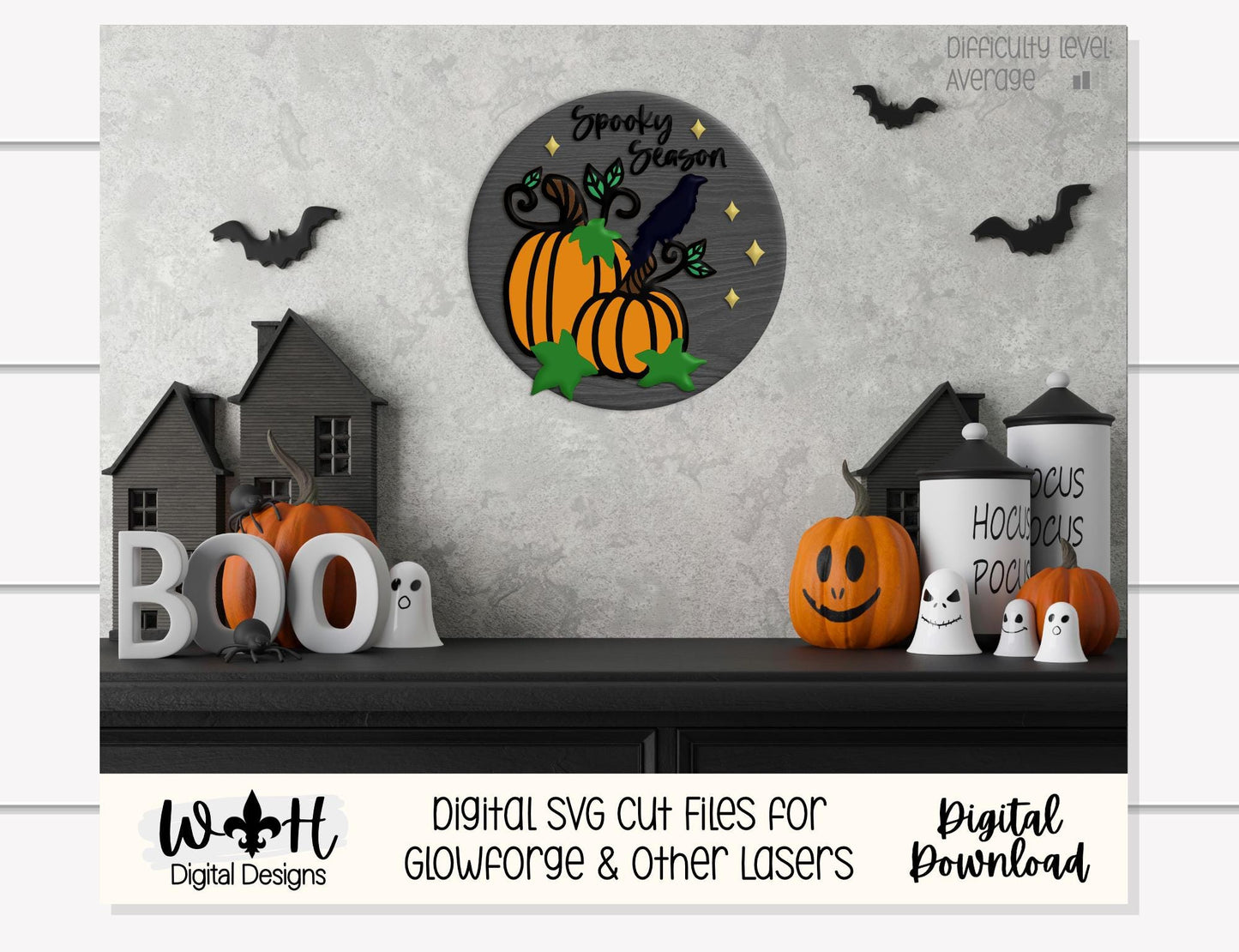 Spooky Pumpkin Season Halloween Door Hanger Round - Seasonal Sign Making and DIY Kits - Cut File For Glowforge Lasers - Digital SVG File