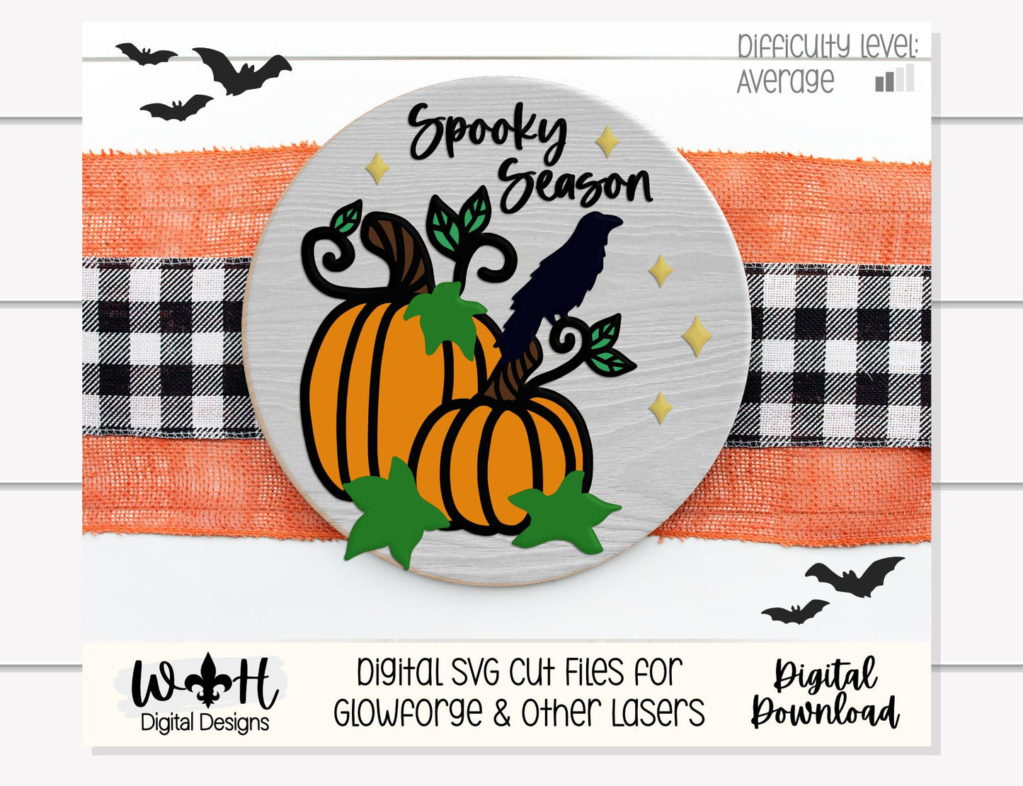 Spooky Pumpkin Season Halloween Door Hanger Round - Seasonal Sign Making and DIY Kits - Cut File For Glowforge Lasers - Digital SVG File