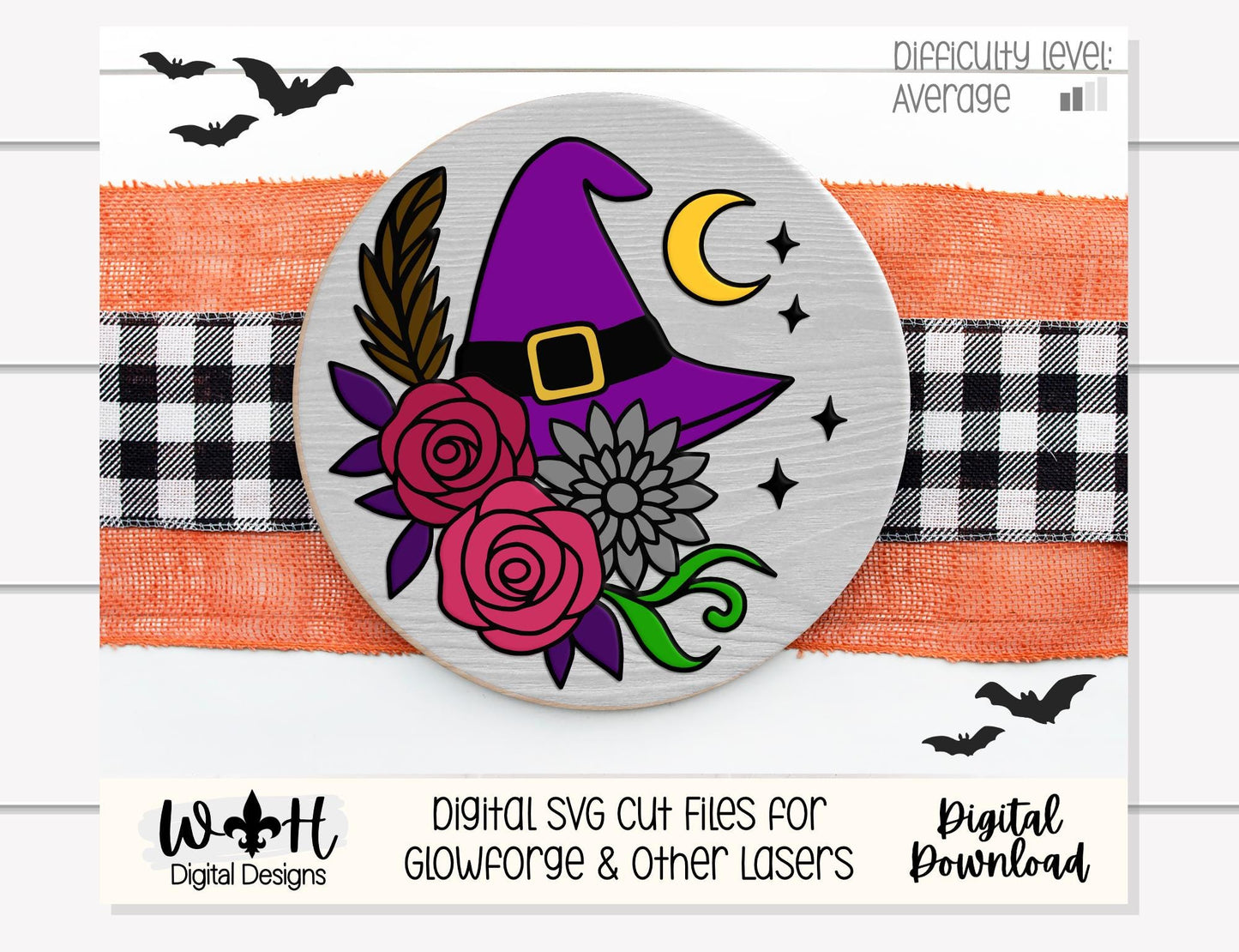 Whimsical Witch Hat Floral - Halloween Door Hanger - Seasonal Sign Making and DIY Kits - Cut File For Glowforge Lasers - Digital SVG File