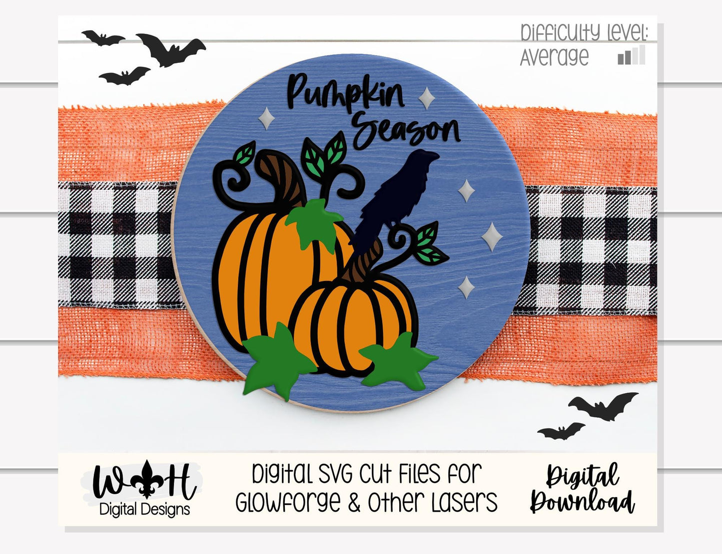 Spooky Pumpkin Season Halloween Door Hanger Round - Seasonal Sign Making and DIY Kits - Cut File For Glowforge Lasers - Digital SVG File