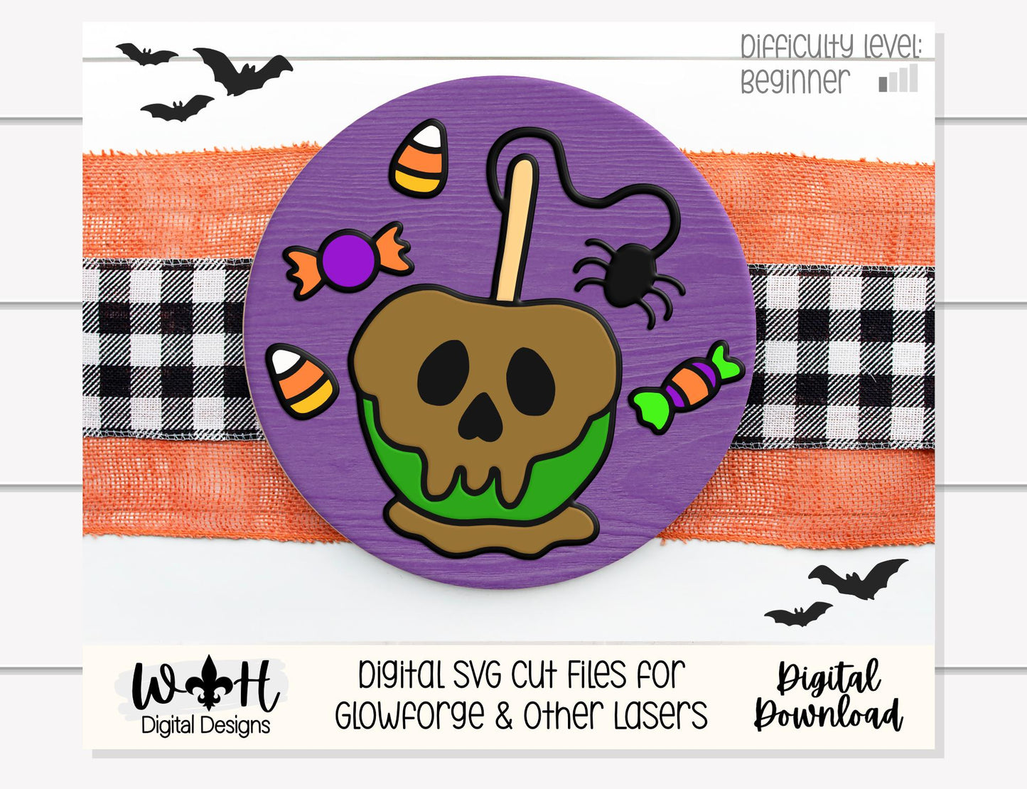 Tricks and Treats Poison Candy Apple - Halloween Door Hanger Round - Sign Making and DIY Kits - Digital SVG Cut File For Glowforge Laser